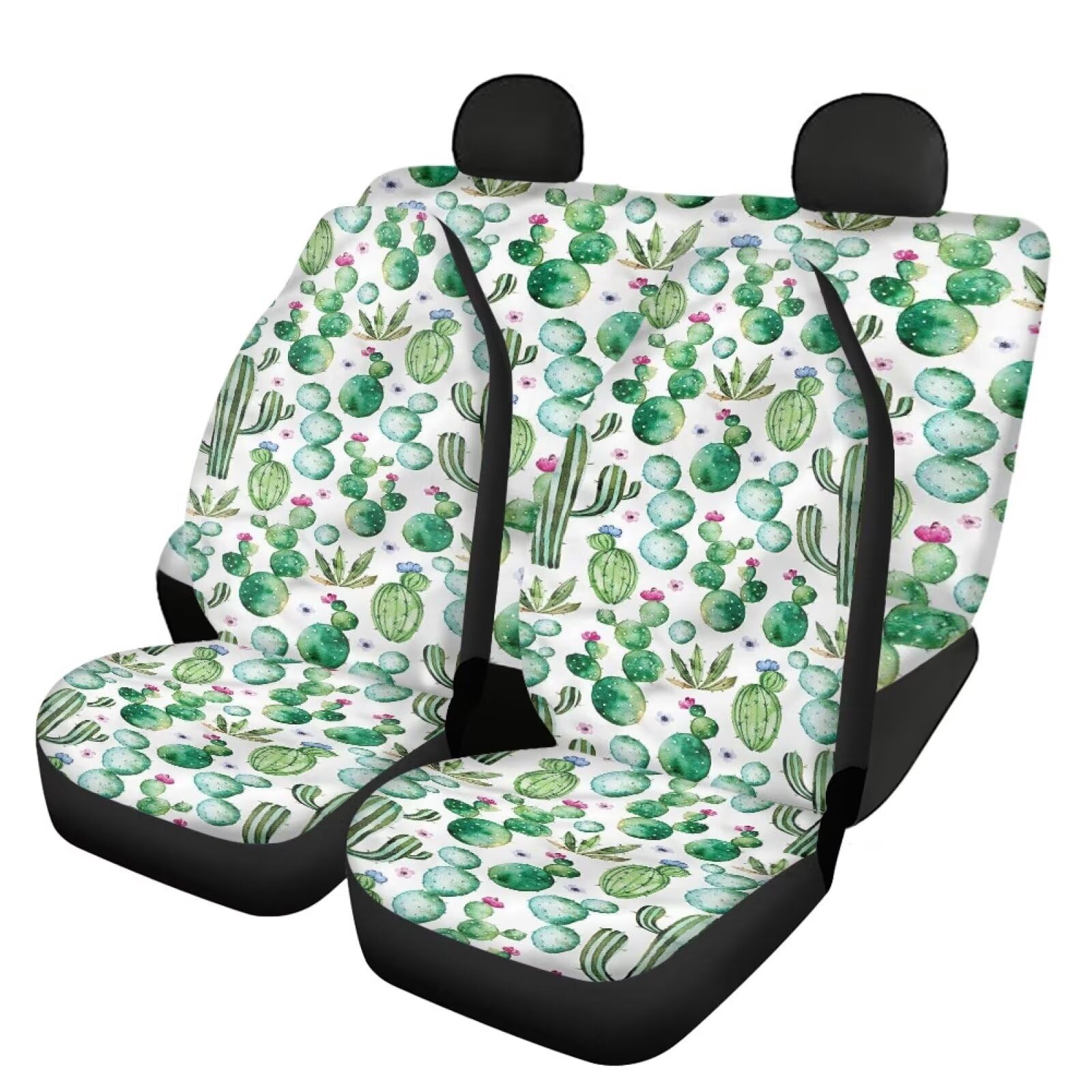 Howilath 3-Piece Full Set Car Seat Covers - Front & Back Protection, Watercolor Cactus Succulent Design, Comfortable Auto Seat Protectors for Sedans, SUVs & Trucks | Perfect for Road Trips, Daily Commutes & Pet Protection