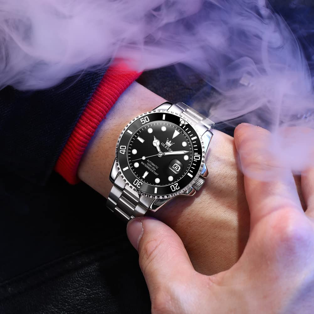 OLEVS Men's Automatic Mechanical Watch - Skeleton Dial, Waterproof, Stainless Steel Band - Perfect for Business, Casual & Formal Wear