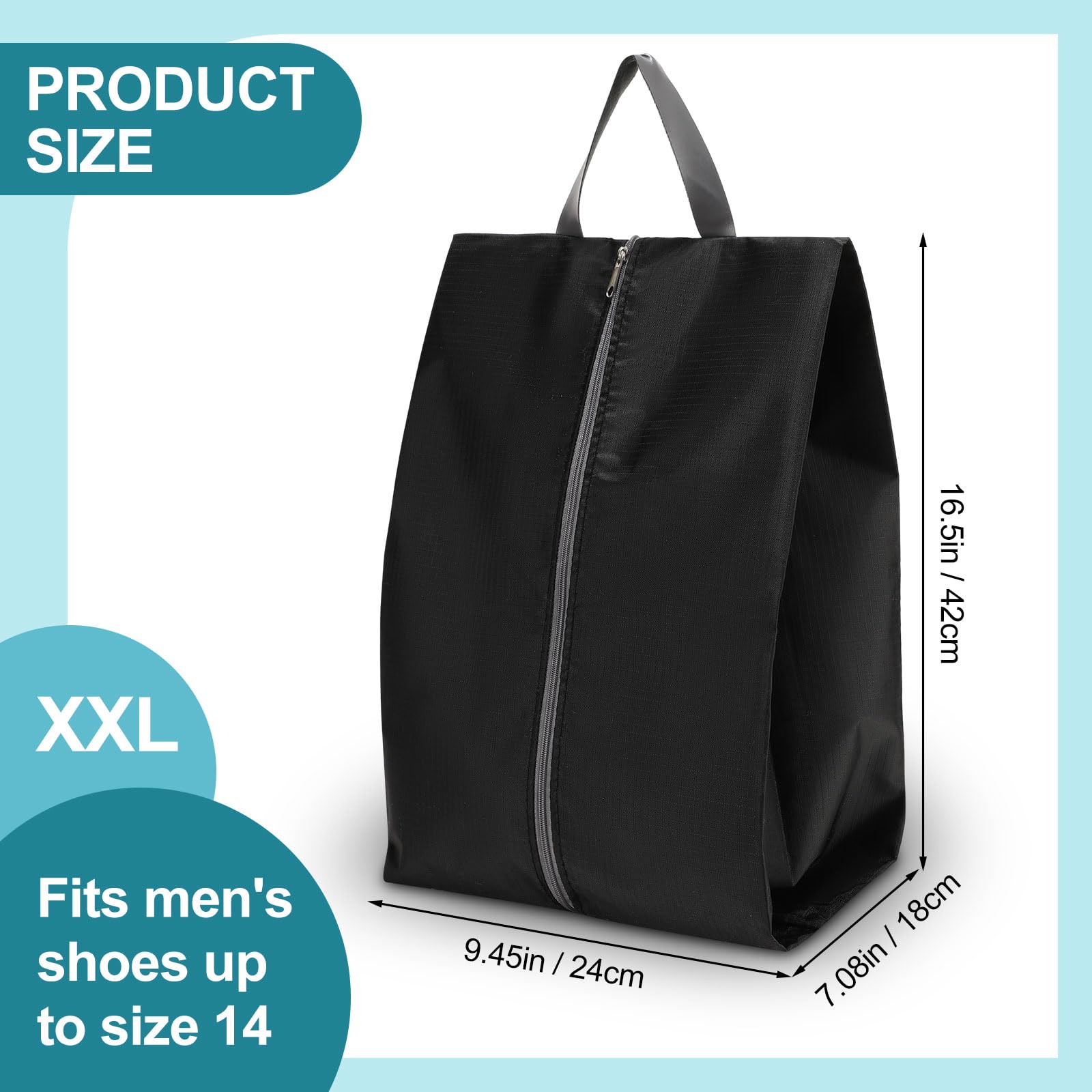 Paterr 18-Pack XX-Large Waterproof Shoe Bags with Zipper - Travel Shoe Organizer for Men & Women - Portable Shoe Storage Covers for Gym, Vacation & Luggage Organization (Black)