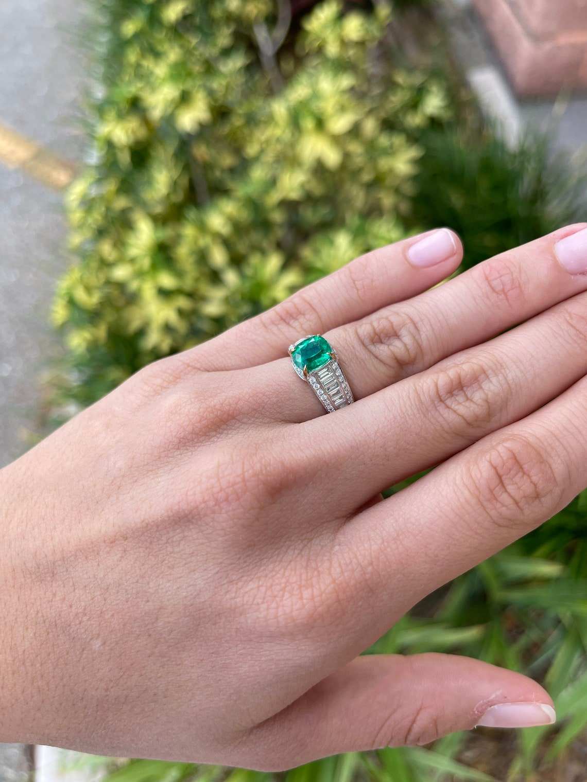 3.35tcw GIA Certified AAA+ Cushion Cut Emerald & Diamond Statement Ring in 18K Gold - Elegant Jewelry for Weddings, Anniversaries & Special Occasions