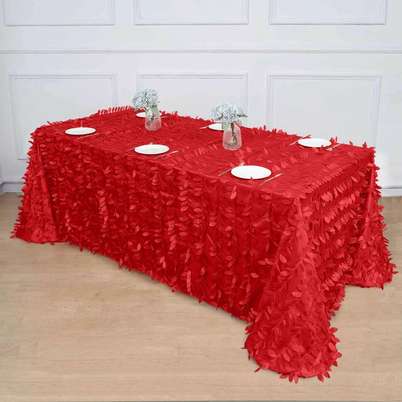 90x156 Inch Taffeta Rectangular Tablecloth with 3D Leaves Design - Elegant Dining Table Cover for Weddings, Parties & Home Decor