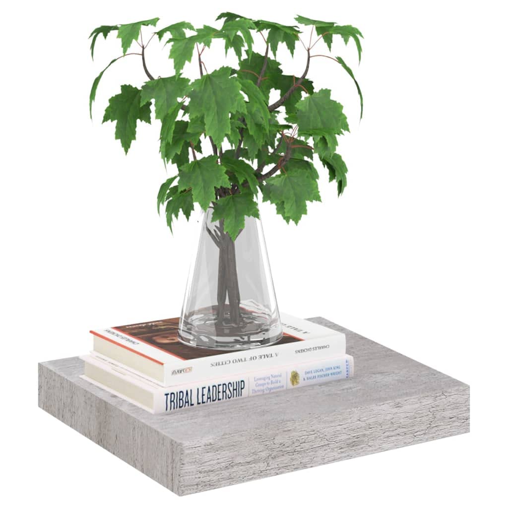 Modern Floating Wall Shelf - Concrete Gray MDF Wall Mounted Storage Shelf (9.1