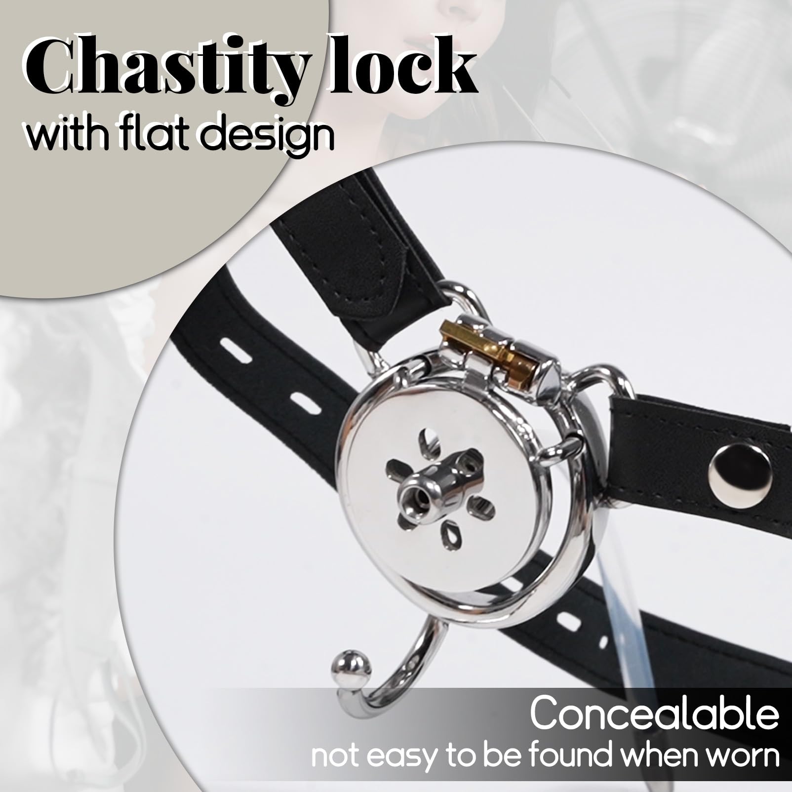 Metal Chastity Cage for Men with Dilator & Belt - Negative Flat Design, Portable Extreme SM Cock Bondage Sex Toy for Couples (50mm Arc Ring, 192+ Belt) - Perfect for BDSM Play, Couples Bondage & Role-Playing Scenes