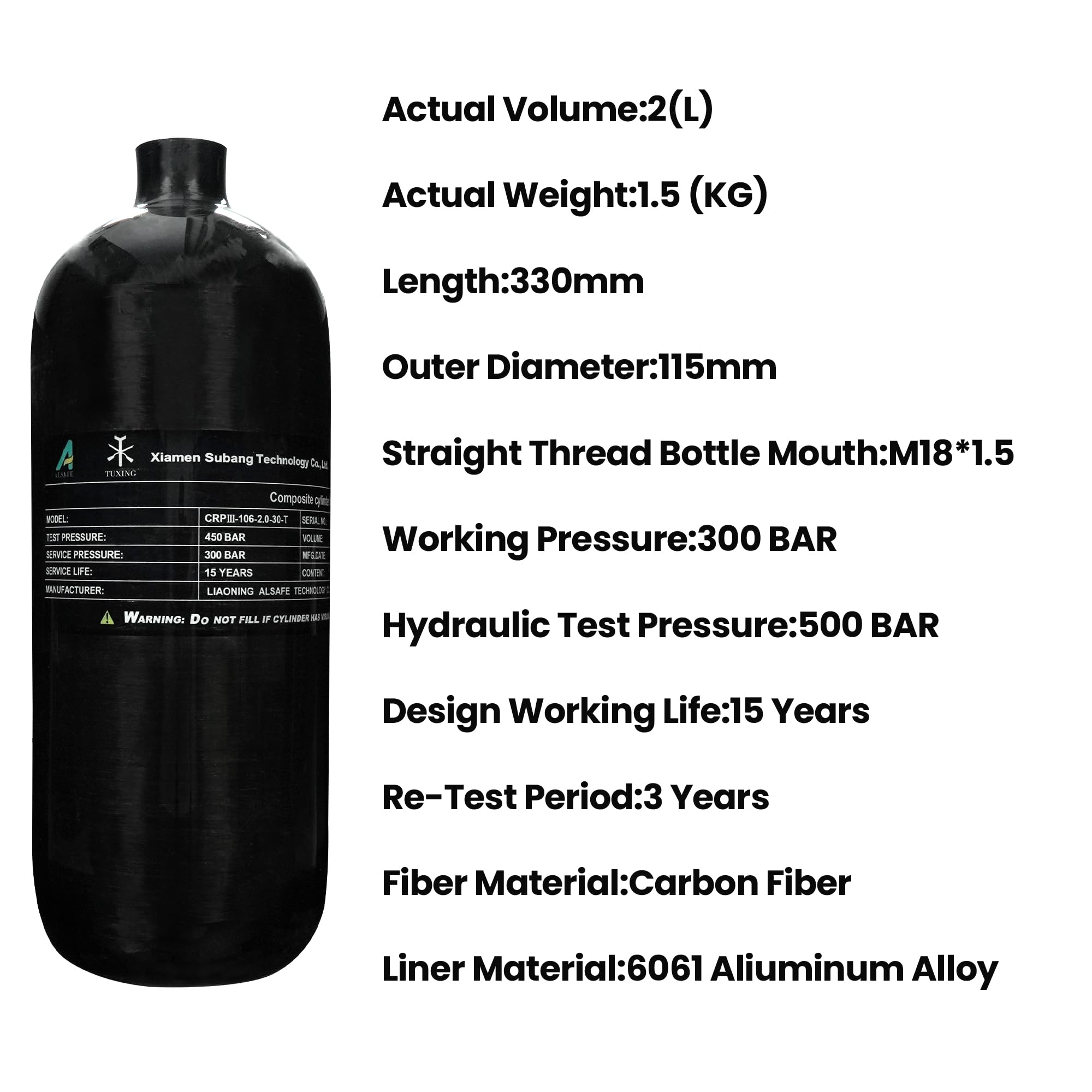 **TUXING 4500psi Carbon Fiber Air Tank 2L (Empty) & PCP Paintball Filling Station with Pressure Gauge Valve – Scuba Diving, PCP Airgun, Paintball Refill Tank with Regulator Gauge for Outdoor Sports & Hunting**