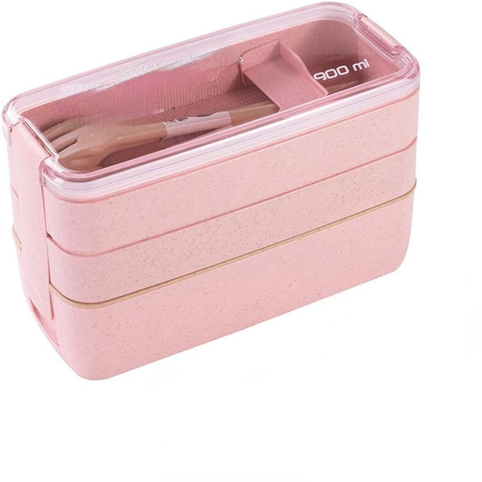 Eco-Friendly 3-Layer Wheat Straw Lunch Box with Compartments - BPA-Free Microwave Safe Food Storage Container for Office, School & Travel - Portable Meal Prep Container for Adults & Students (Pink)