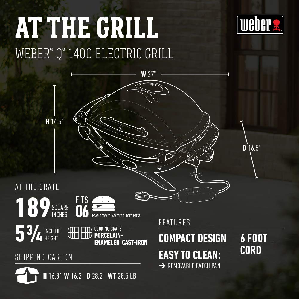 Weber Q1400 Portable Electric Grill - Gray, Perfect for Outdoor Cooking, Camping & Backyard BBQs