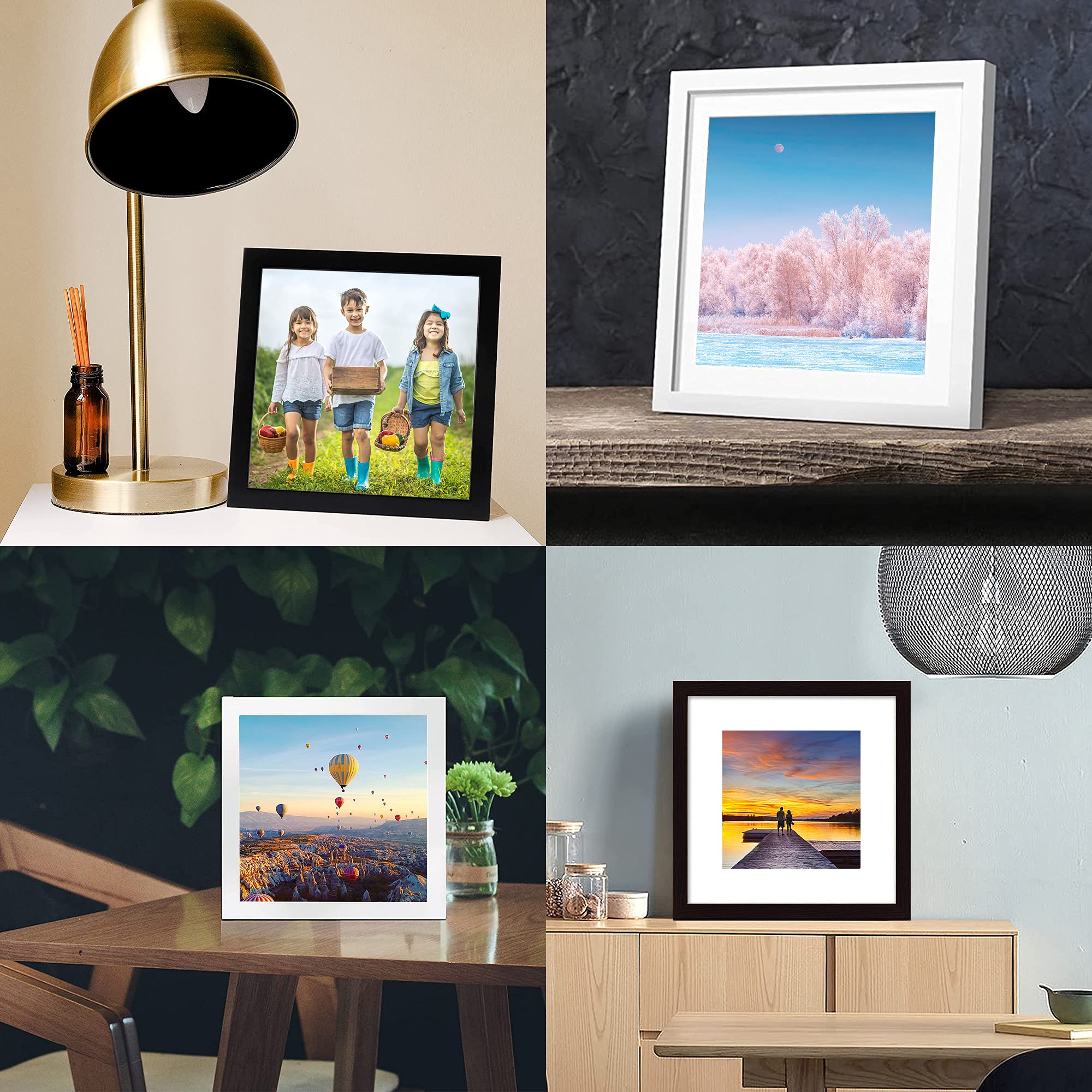 12x12 Wood Picture Frames - Wall or Tabletop Display for 8x8/10x10 Photos - Perfect for Home Decor, Weddings & Gifts