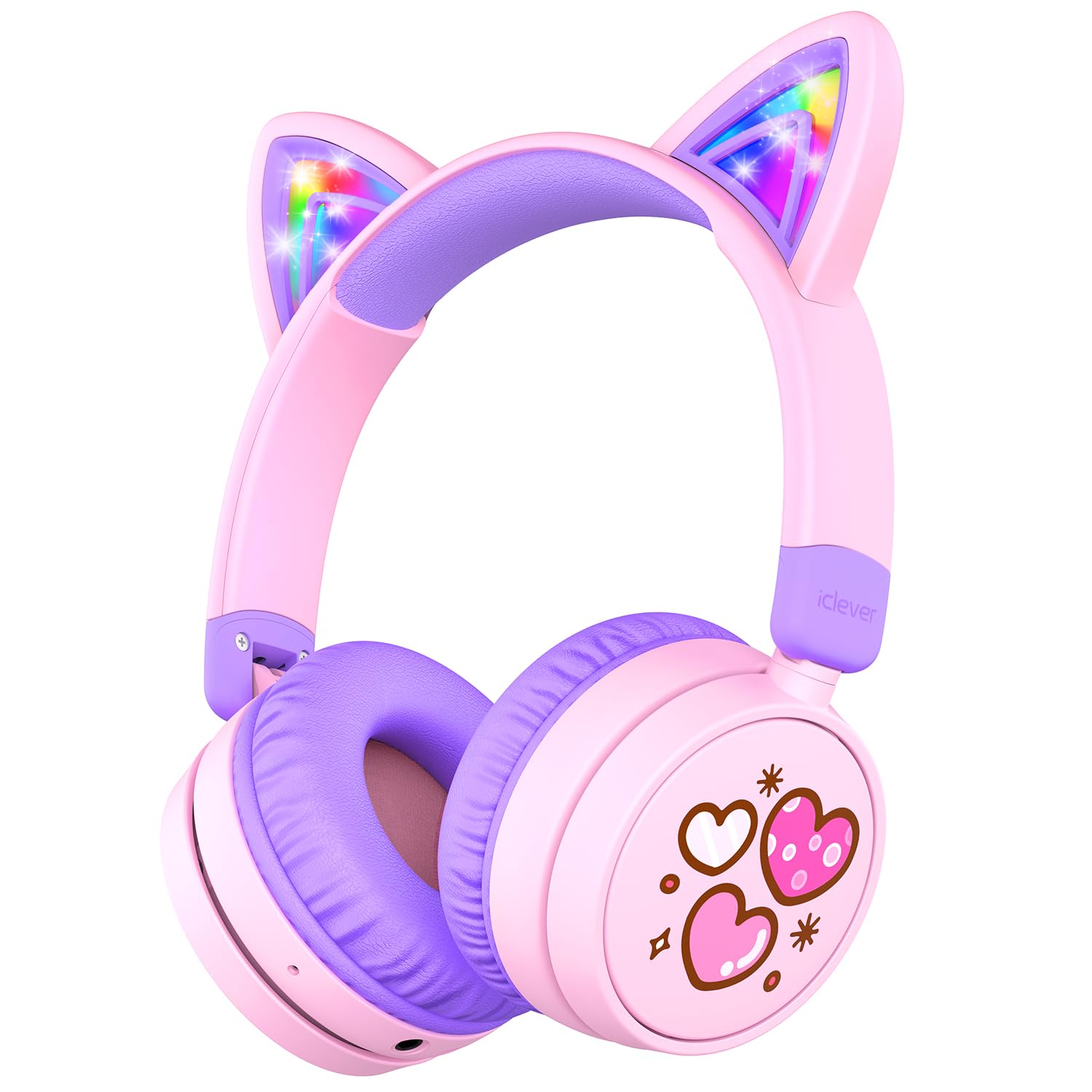 iClever Kids Bluetooth Headphones with Light Up Cat Ears - 60H Playtime, USB-C Fast Charging, Safe Volume 74/85dB - Wireless Toddler Headphones for iPad, Tablets & Travel (Meow Cookies Purple) - Perfect for School, Airplane & Home Learning