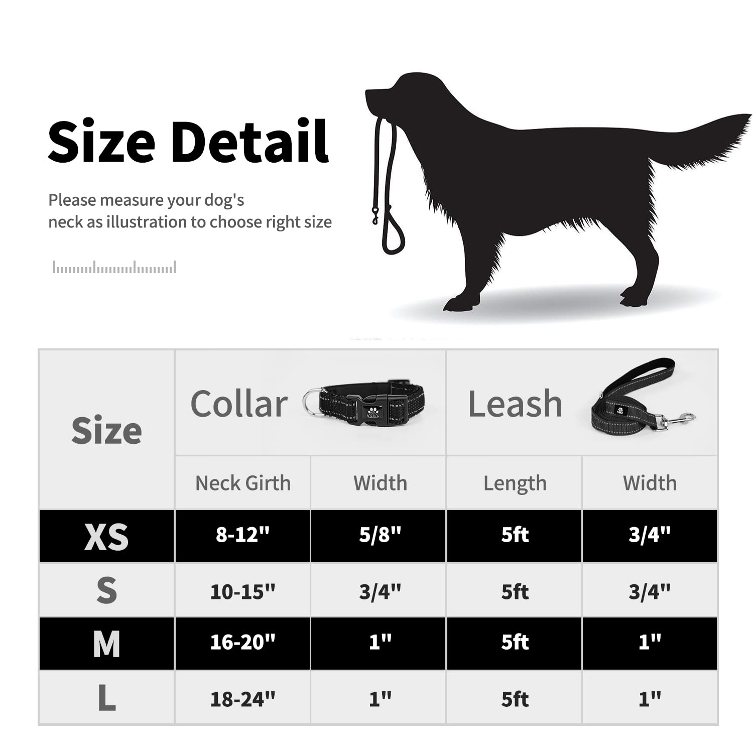 IVY&LANE Reflective Adjustable Neoprene Padded Dog Collar with 5FT Nylon Leash Set - Breathable Comfort for Small Medium Large Dogs & Puppies - Perfect for Night Walks, Jogging & Outdoor Adventures (XS, Black)