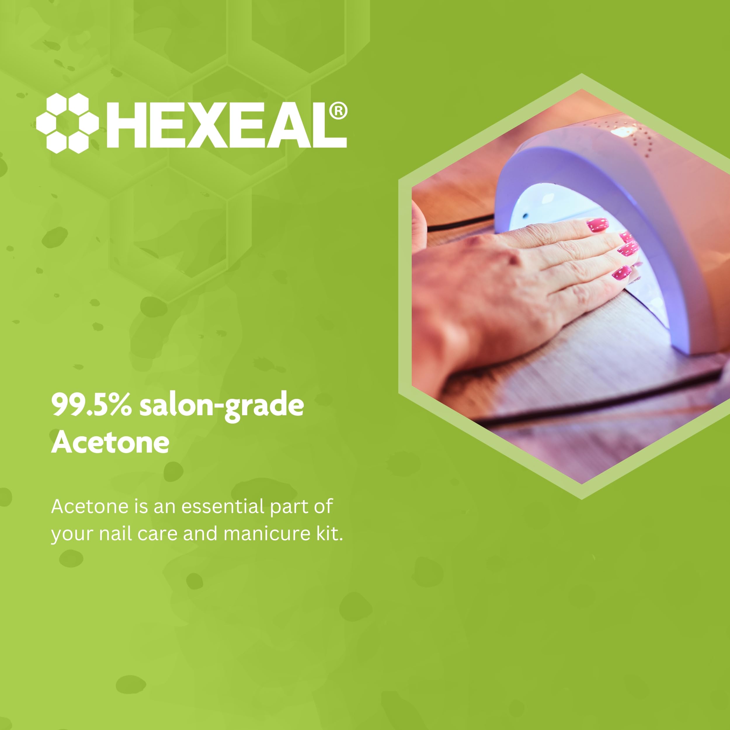 Hexeal Pure Acetone 1L - 99.5% High Strength Acetone for Nail Polish Removal, Gel & Acrylic Soak Off - Professional Grade Nail Varnish Remover - Perfect for Salon, Home Manicure & Nail Art (1L Flip Top Bottle)