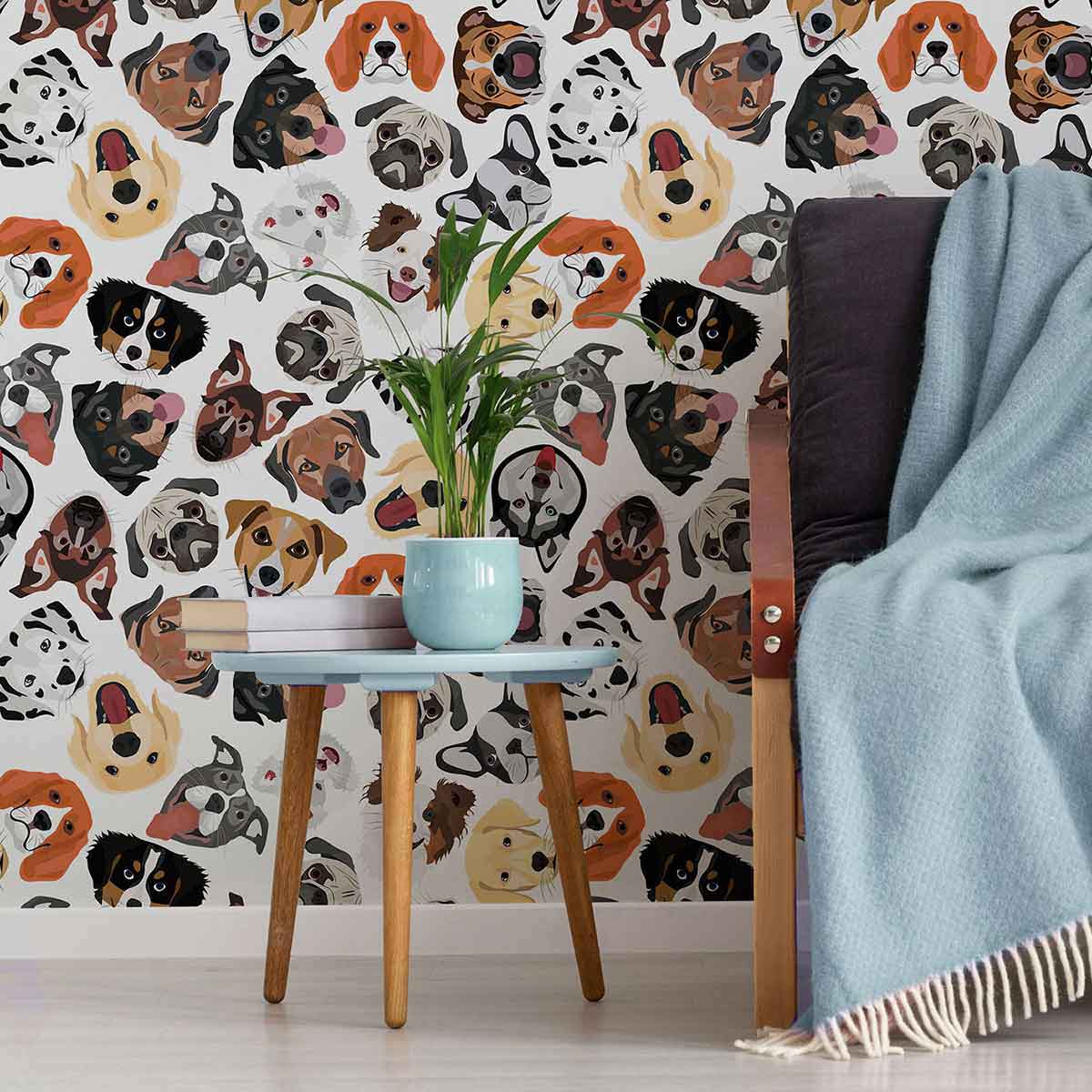 Brown Dog Peel and Stick Removable Wallpaper - Self-Adhesive Pet Theme Wall Decor for Nursery, Living Room & Bedroom - Easy to Install & Remove - 1986 Vintage Design