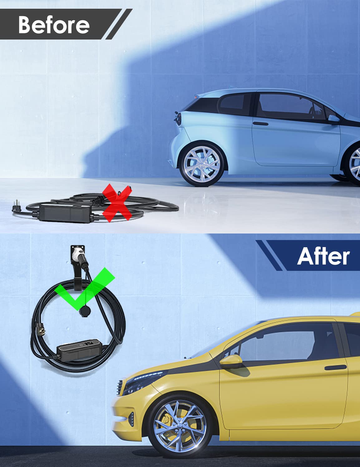 SAE J1772 EV Charger Holder Wall Mount - Universal Electric Vehicle Charging Cable Organizer for BMW, Chevy Bolt, Nissan Leaf, Ford F-150 & More - Perfect for Home Garage & Public Charging Stations