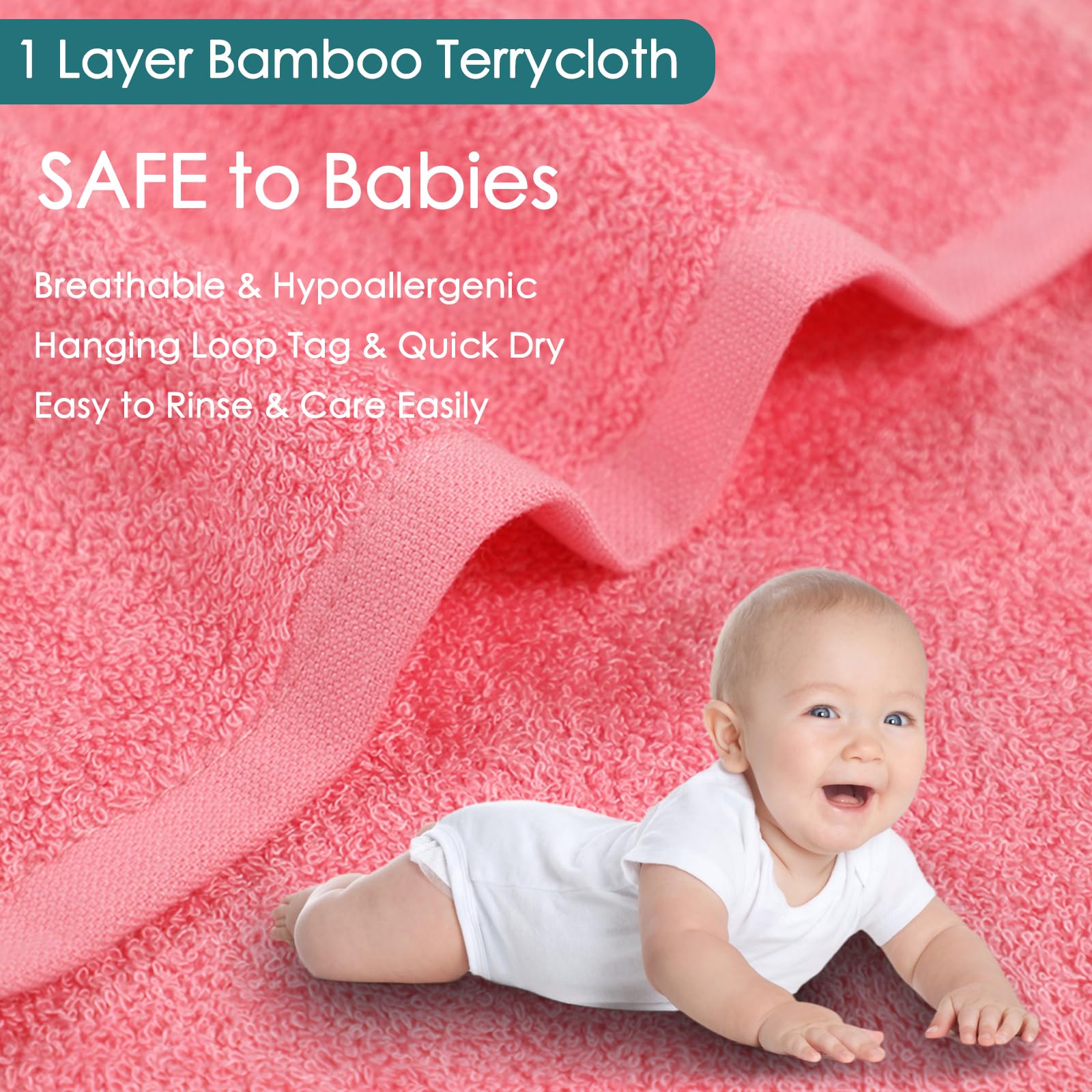 6 Pack Baby Washcloths 10x10 Inch - Ultra Soft Pink Face & Body Wash Cloths for Sensitive Skin, Gentle Baby Towels for Bath & Shower - Perfect Baby Shower Gifts for Girls, Infants, Toddlers & Kids - Ideal for Daily Bathing, Travel & Nursery Essentials