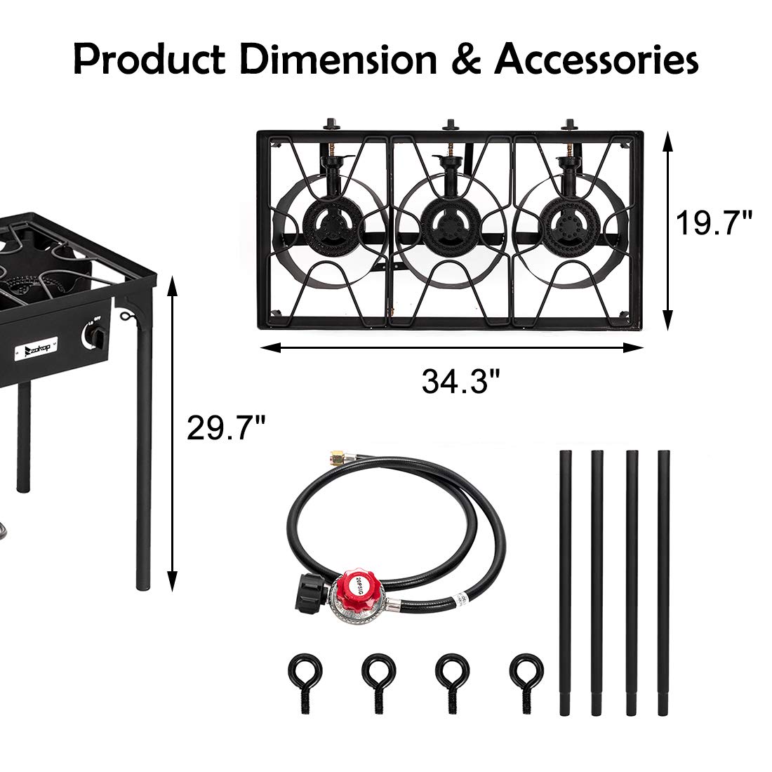Portable Outdoor Propane Gas Burner Stove - Heavy Duty Cast Iron Camping Cooktop for Home Brewing, Backpacking & Patio Cooking (3 Burner, Black) - Perfect for Camping Trips, BBQ Parties & Outdoor Adventures