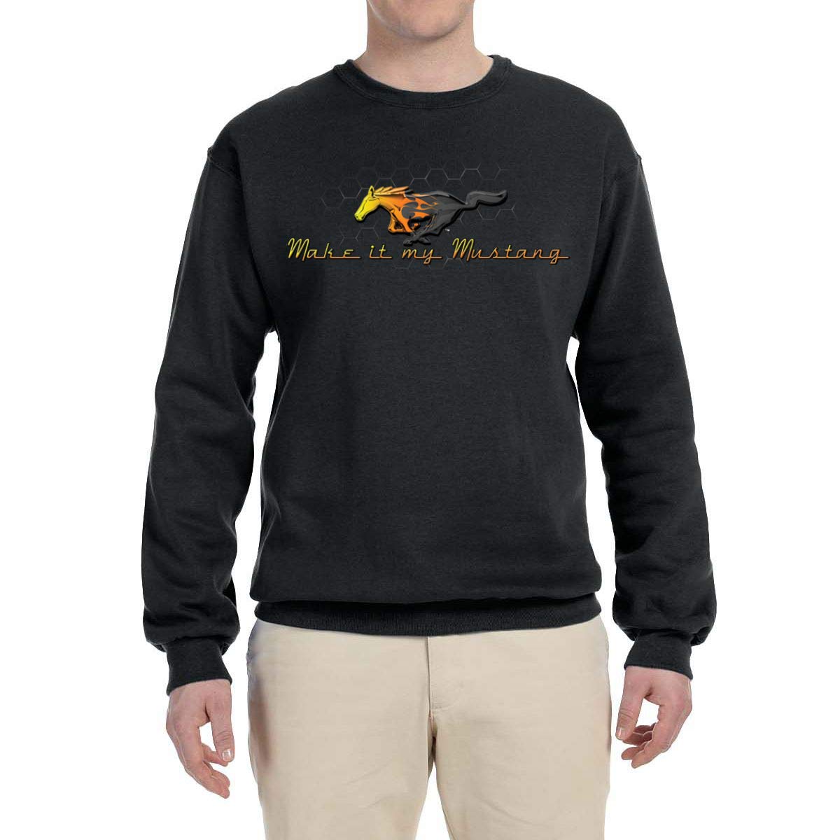 Wild Bobby Vintage Ford Mustang Honeycomb Graphic Sweatshirt - Unisex Crewneck Pullover for Car Enthusiasts | Perfect for Casual Wear, Car Shows & Ford Lovers