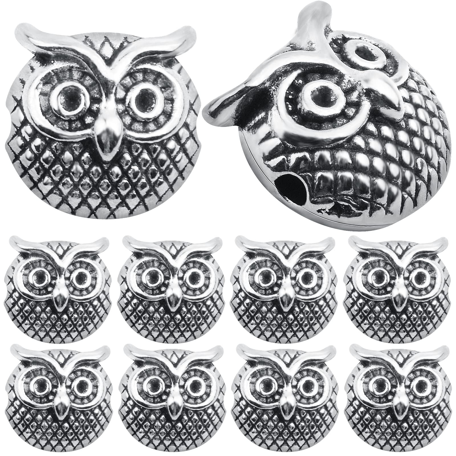 BronaGrand 30pcs Antique Silver Owl Spacer Beads - Tibetan Alloy Animal Owl Head Charms for DIY Jewelry Making, Bracelets & Necklaces - Perfect for Boho, Hippie & Handmade Craft Projects