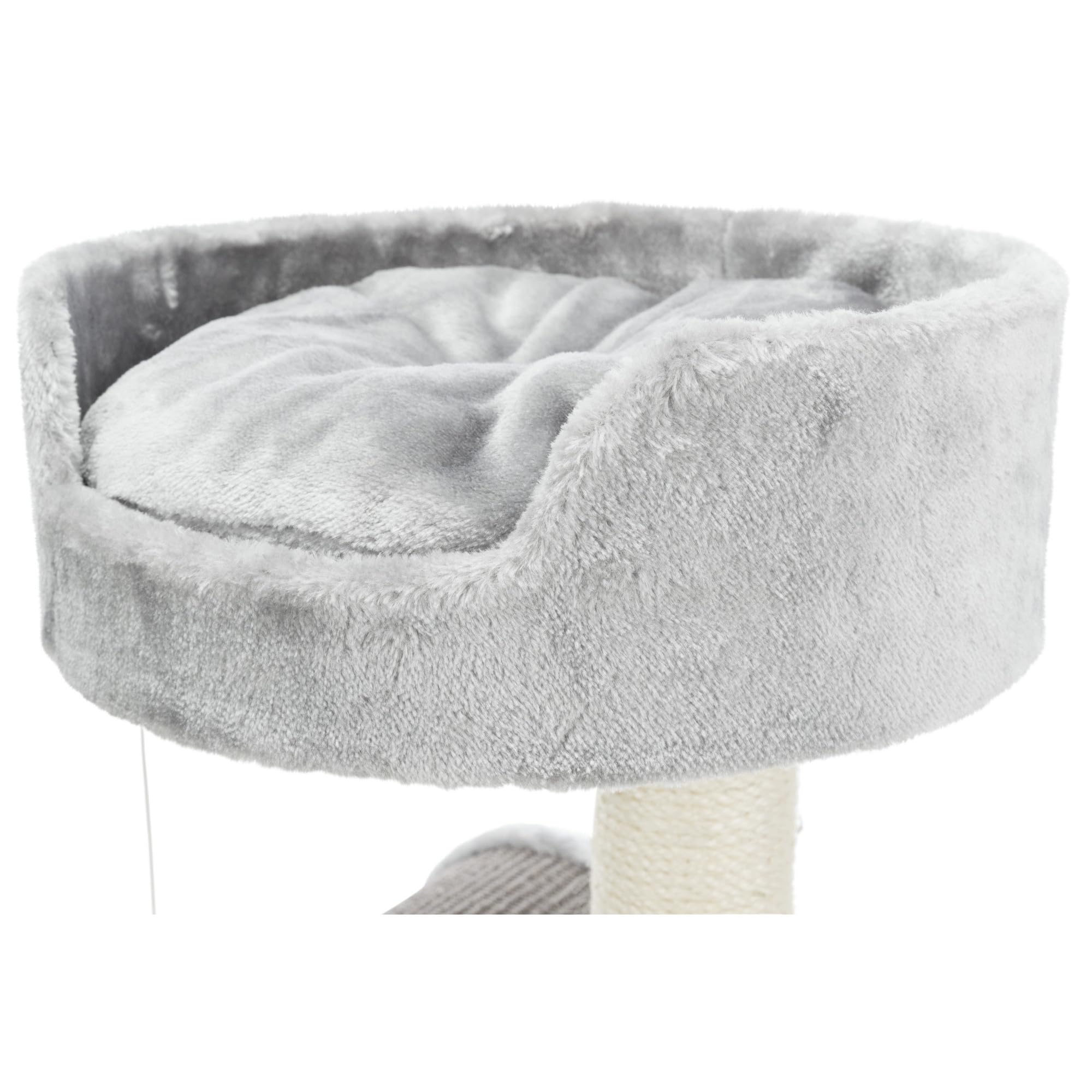 TRIXIE 31.5 Inch Cat Scratching Post with Sisal Rope - Multi-Level Cat Tree with Tunnel, Condo, Platform & Removable Cushion - Includes Dangling Toy for Indoor Cats - Gray Cat Furniture for Play & Relaxation