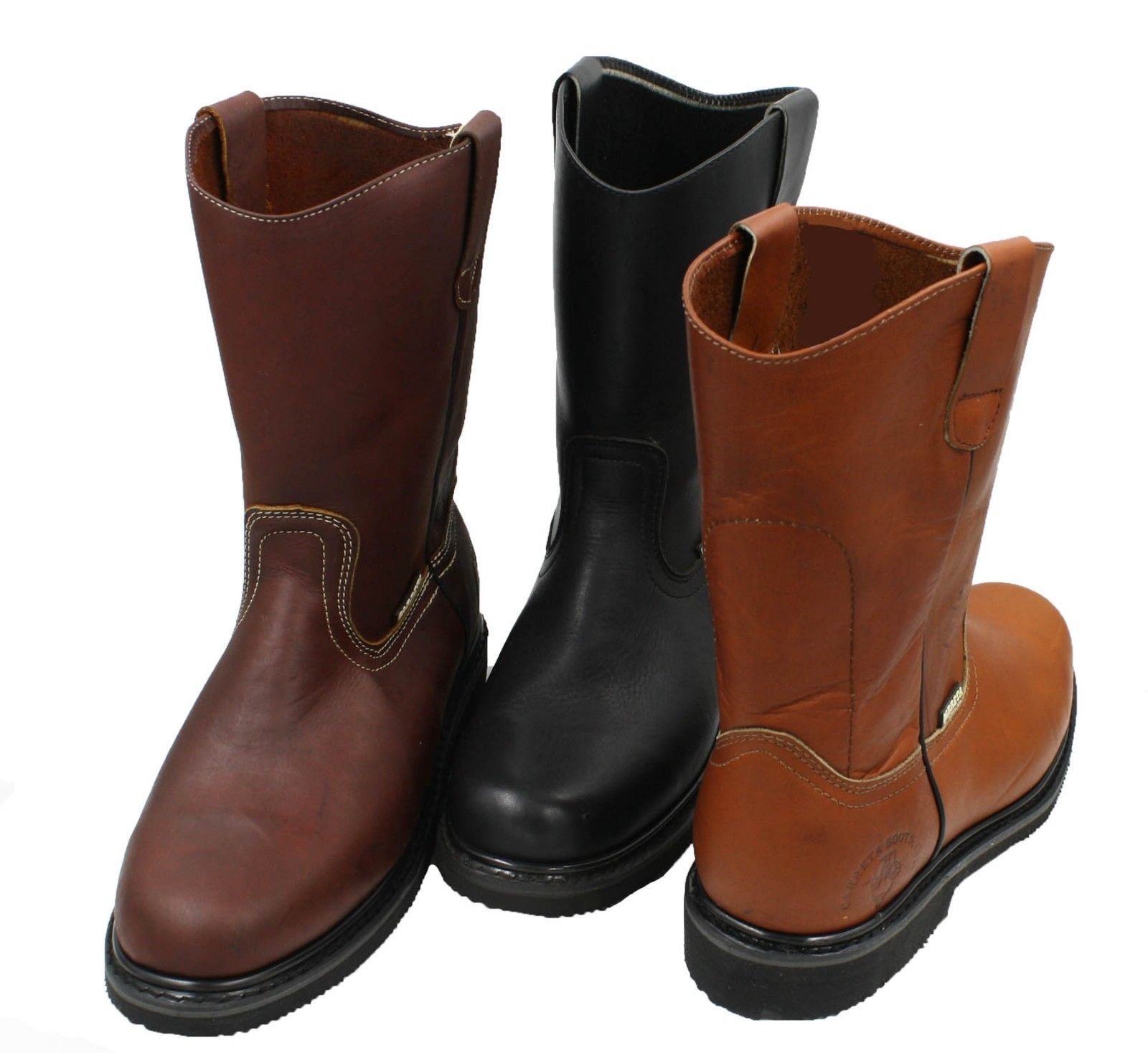 Men's Slip Resistant Leather Work Boots - Oil & Waterproof Pull On Boots for Construction, Warehouse & Outdoor Work