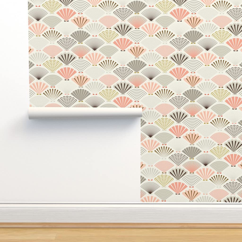Peel & Stick Removable Wallpaper 9ft x 2ft - Seashells Design by Spoonflower | Self-Adhesive Decorative Wallpaper for Bedroom, Bathroom & Nursery Decor