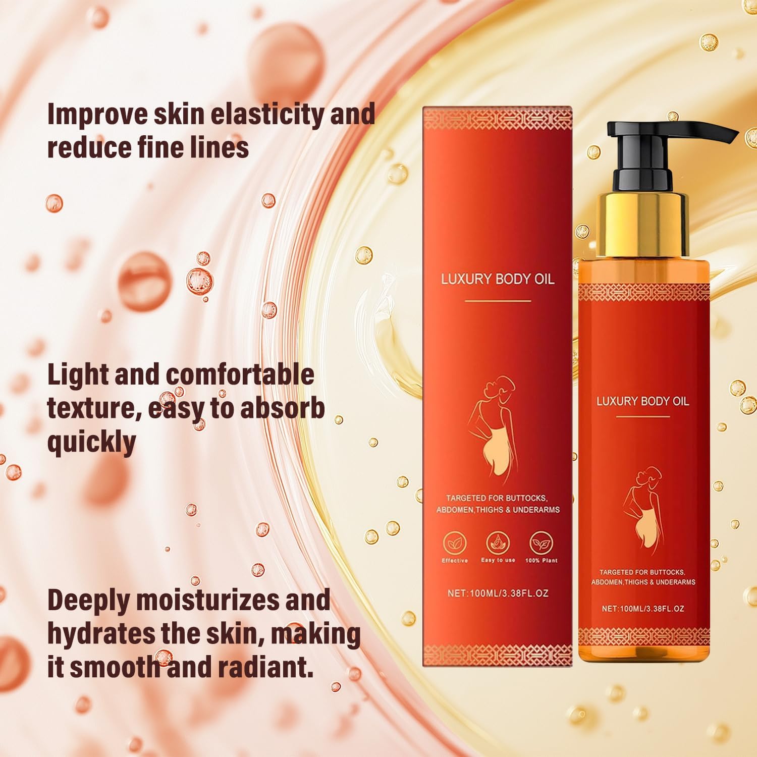 Firming Body Oil for Hydration & Skin Tightening - 3.38 fl oz Anti-Aging Moisturizer for Arms, Legs & Full Body - Perfect for Post-Workout Recovery & Nighttime Skincare Routine