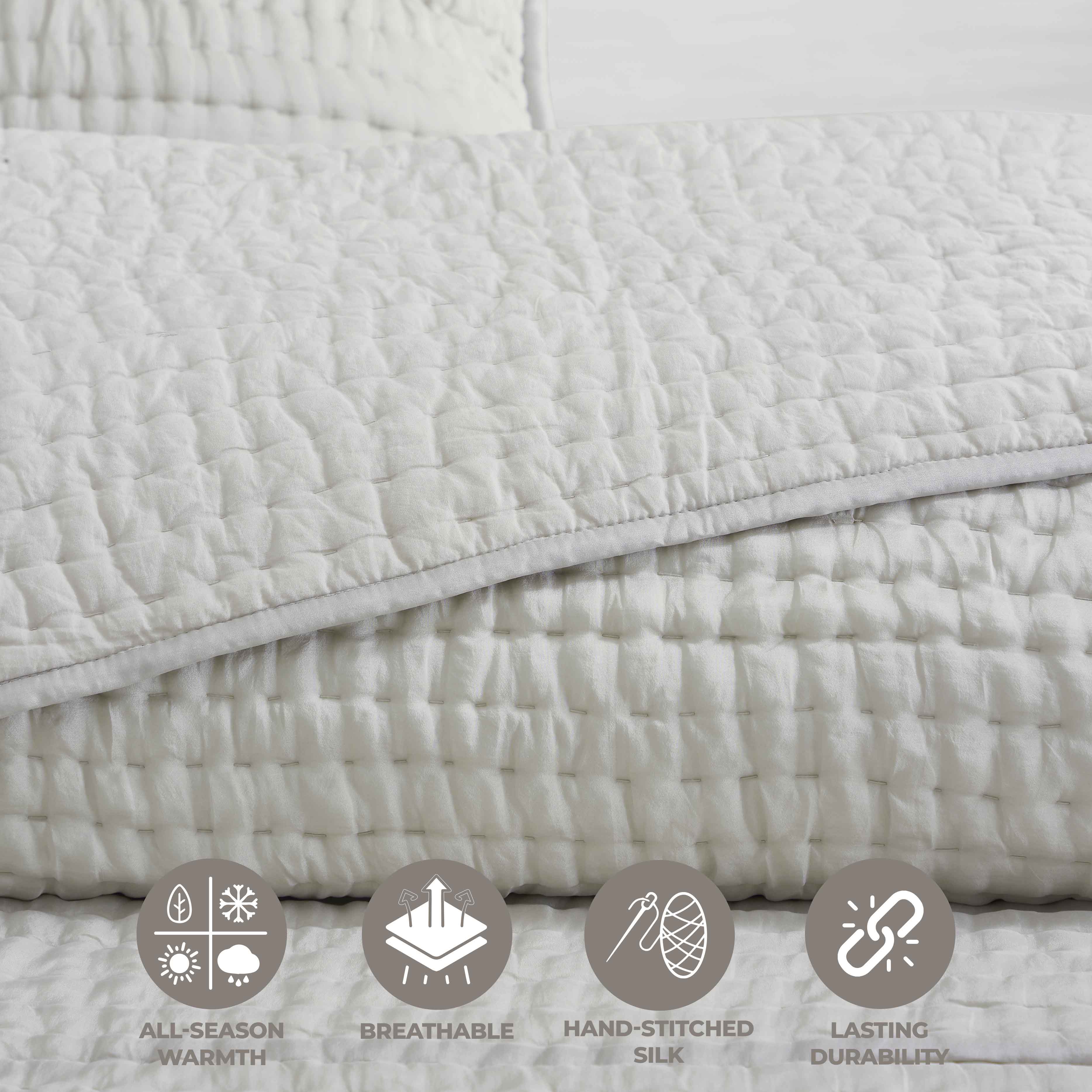 Bella 100% Pure Silk Pick Stitch Medium Weight Quilt & Sham Set - Queen Size Luxury Bedding for Elegant Bedroom Decor & Cozy Sleep
