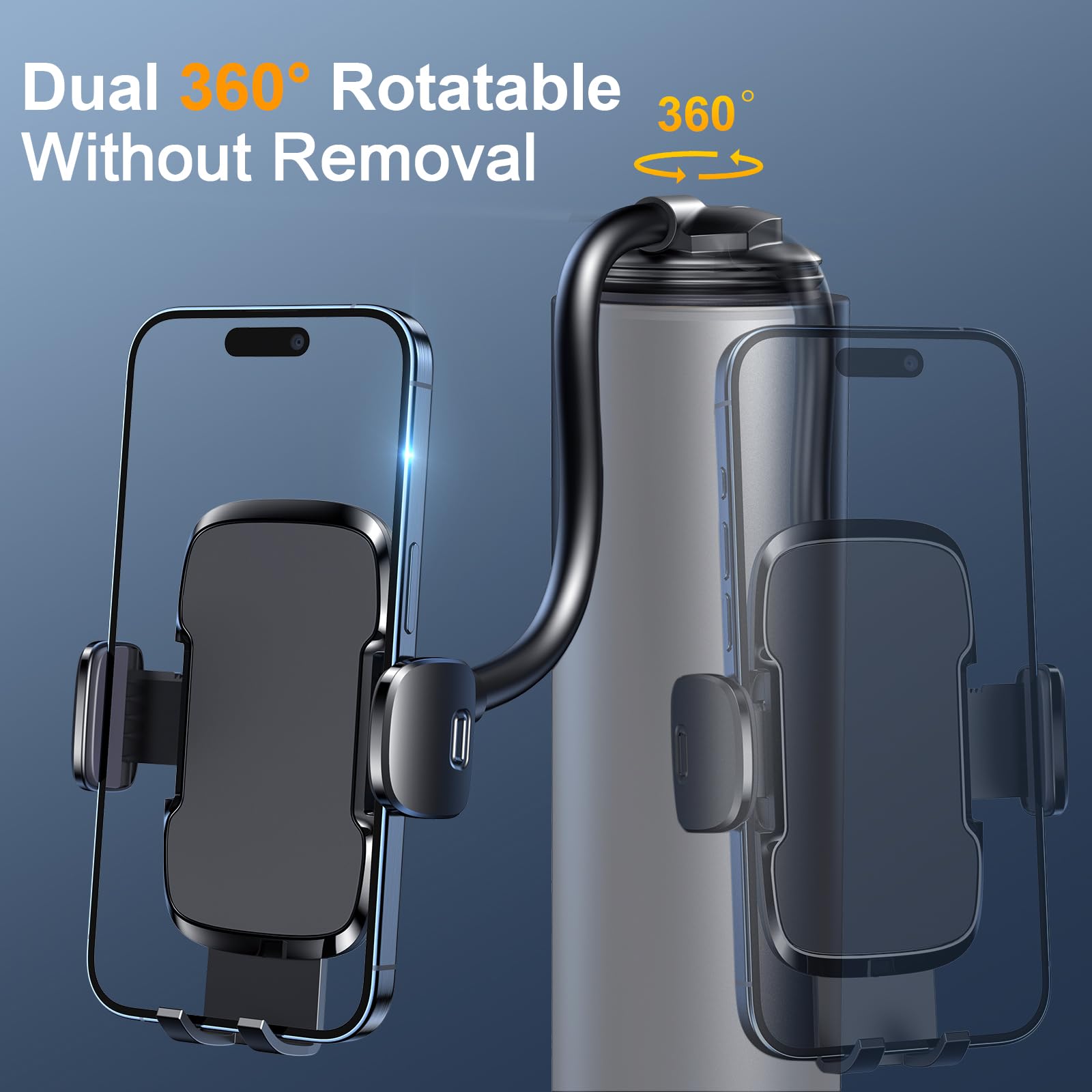 Flexible Car Phone Holder with Strong Suction Cup - for iPhone & Android - Dashboard & Windshield Mount