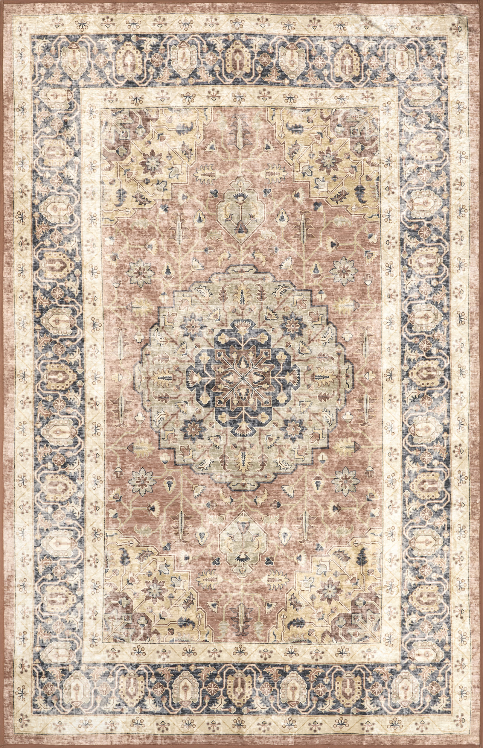 Astreza Washable Distressed Rug - Soft Peach Vintage Style Area Rug for Living Room, Bedroom, Nursery | Machine Washable Boho Chic Decor