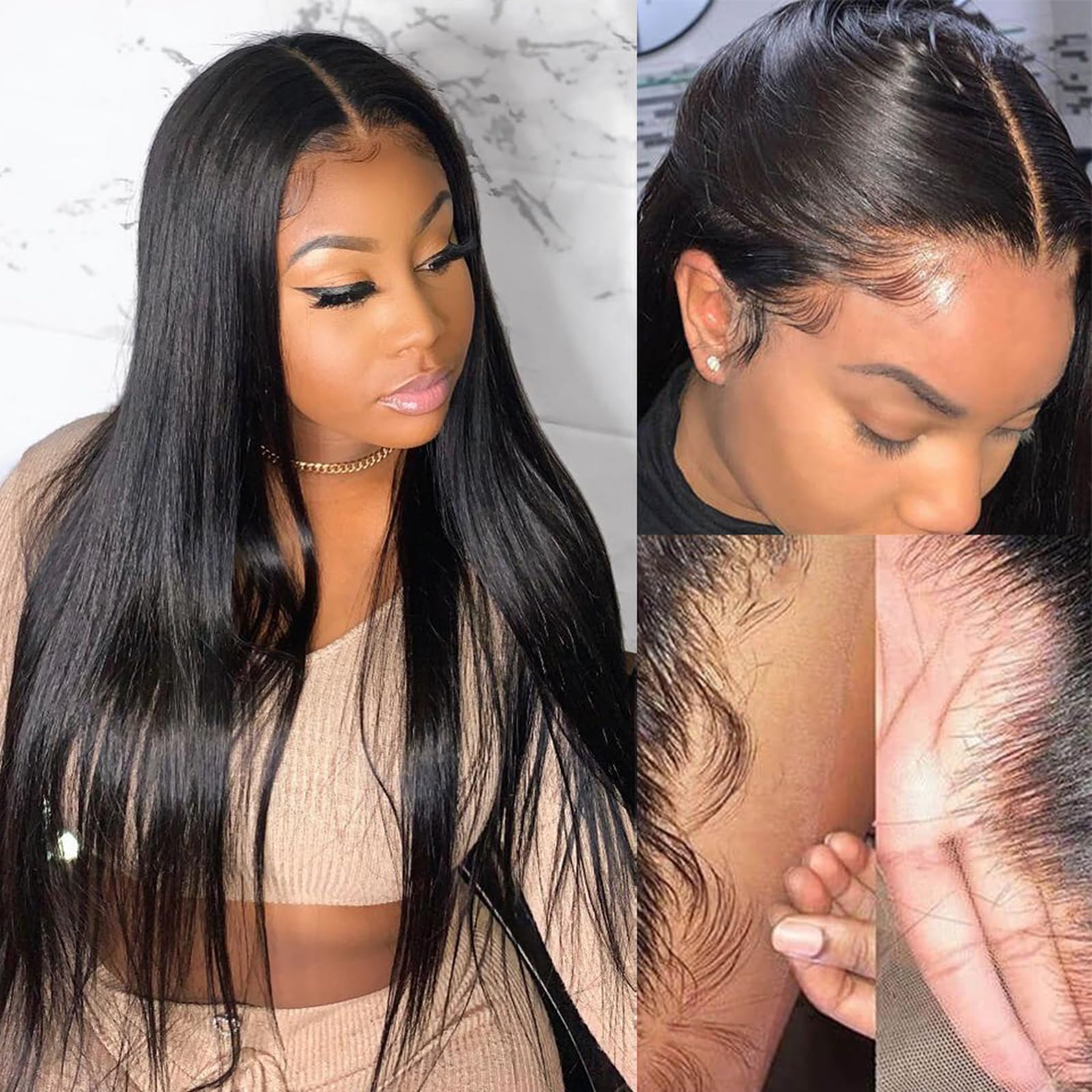 5x5 HD Lace Closure Glueless Wigs Human Hair - Pre Plucked, Pre Cut, Bone Straight with Baby Hair (28 Inch) | Perfect for Daily Wear, Special Occasions & Protective Styling