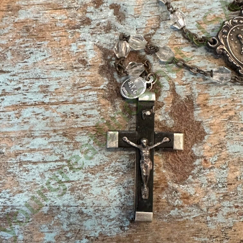 Vintage French Unbreakable Rosary with B.V.C. Glass Beads and Ebony Wood - Perfect for Prayer, Meditation, and Catholic Devotional Use