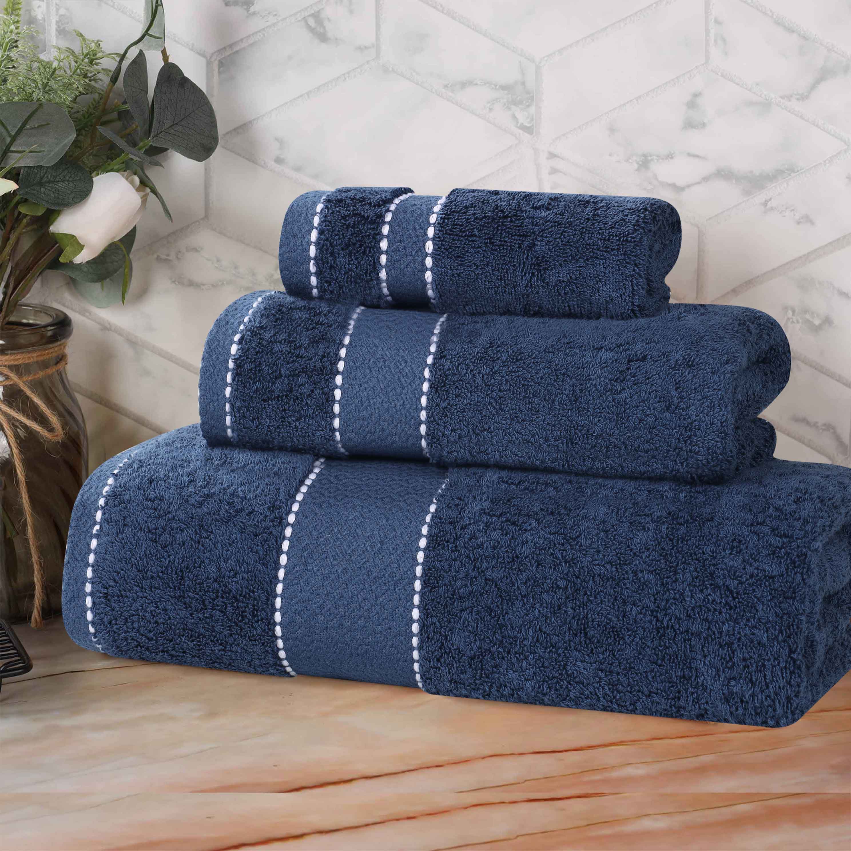 Premium Egyptian Giza Cotton Dobby 3-Piece Bath Towel Set - Ultra Absorbent, Soft & Luxurious for Spa, Bathroom, and Guest Use
