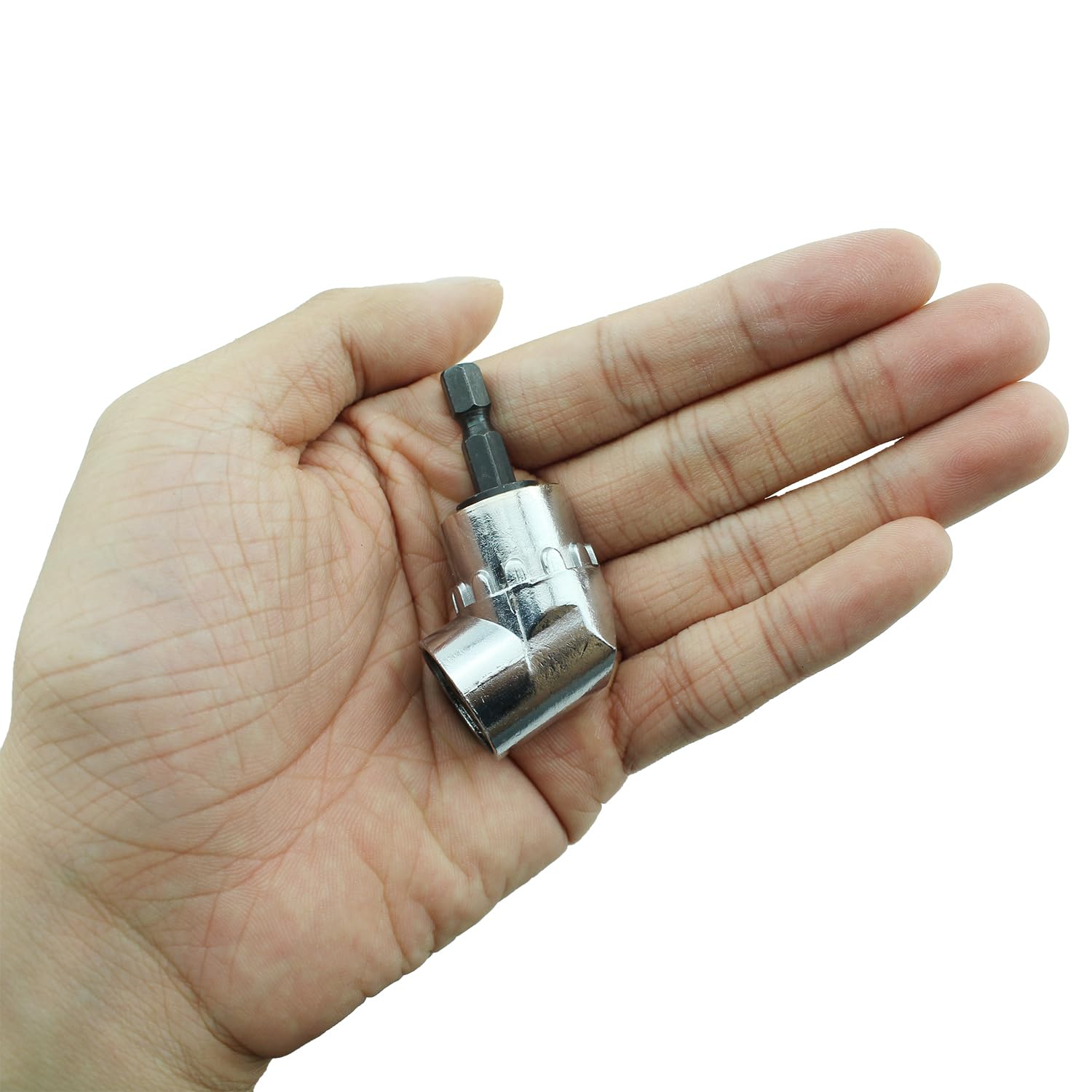 TAODAN Silver 105 Degree 1/4 Inch Right Angle Drill Bit Adapter - Hex Shank Screwdriver Bit Holder for Tight Spaces - Compatible with Power Drills, Impact Drivers & Socket Wrenches - Perfect for Automotive Repair, Furniture Assembly & DIY Projects