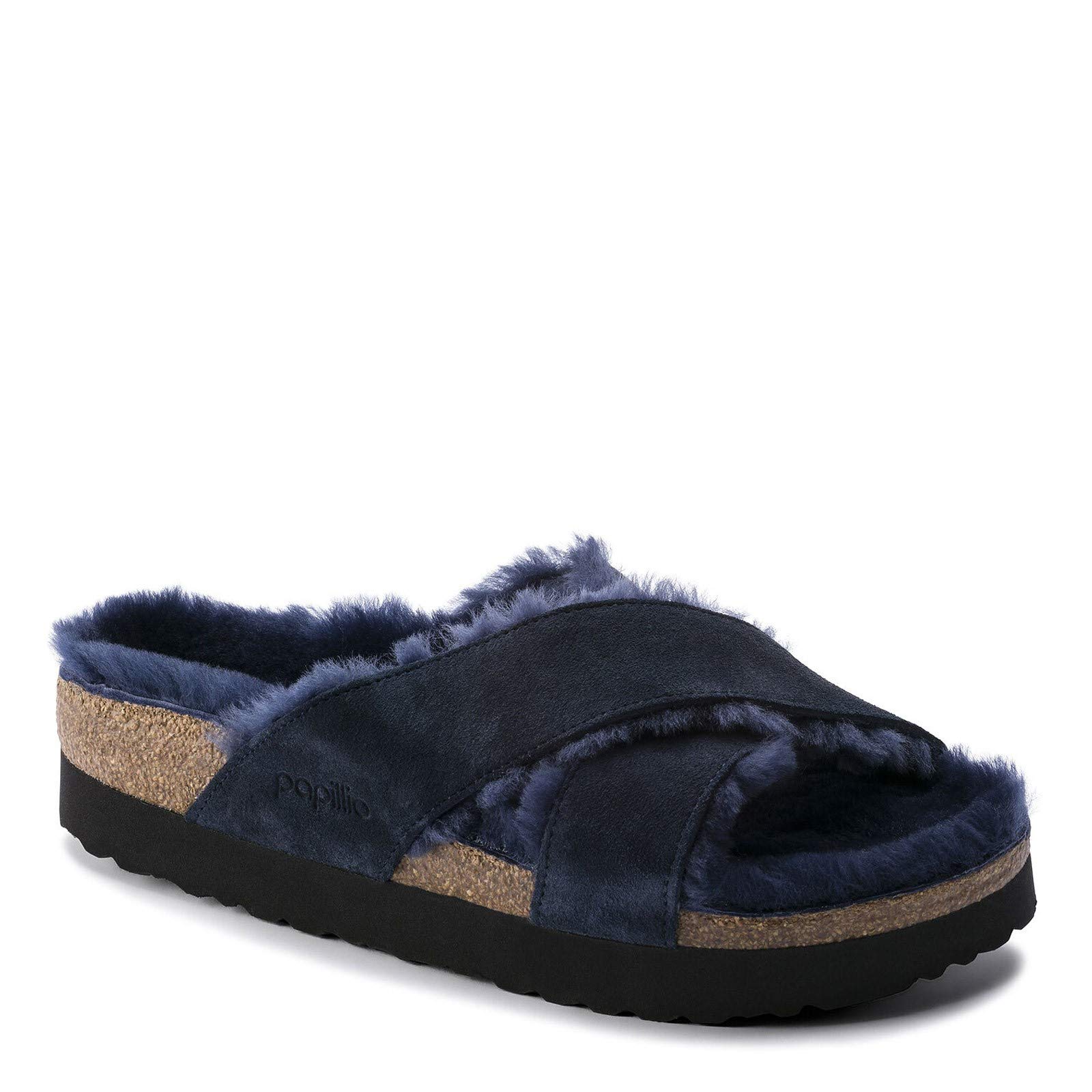 Birkenstock Women's Daytona Shearling Lined Sandals - Navy Suede Comfort Shoes Size 42 EU - Cozy House Slippers & Winter Indoor/Outdoor Footwear