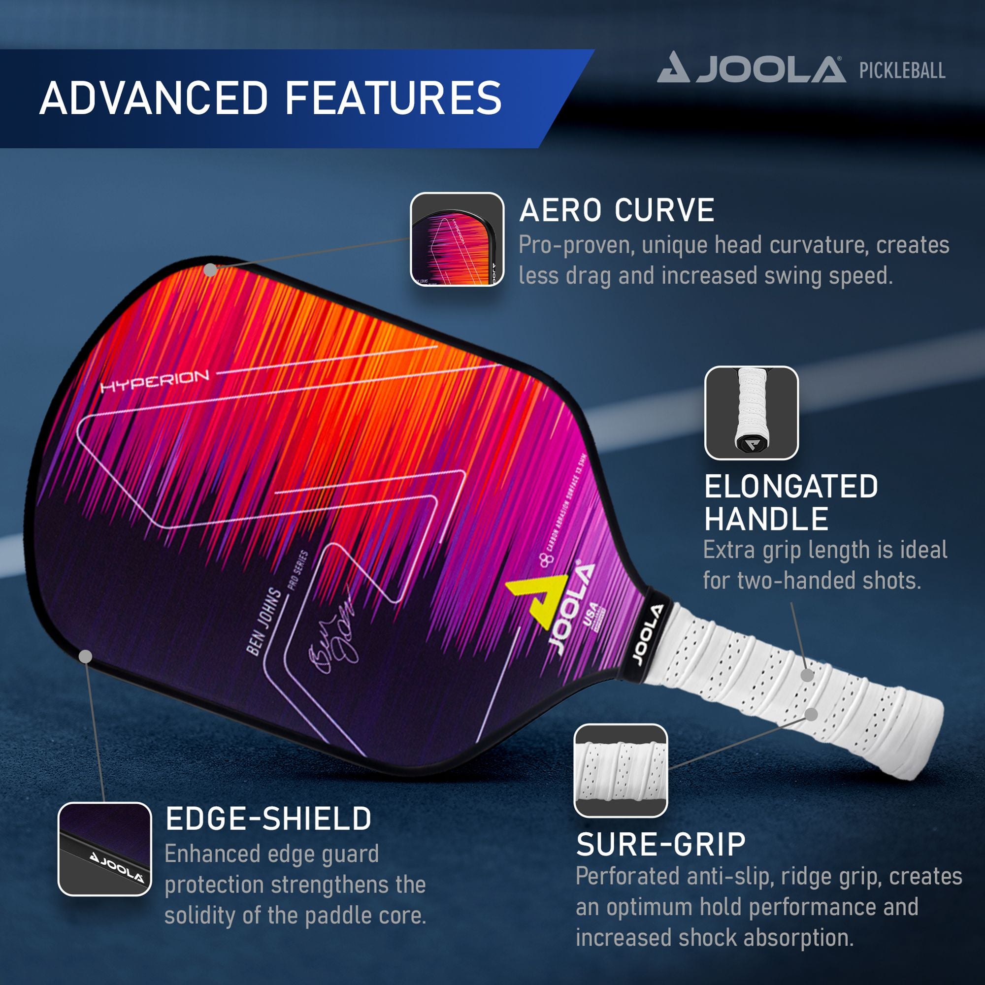 JOOLA Ben Johns Hyperion CAS Pickleball Paddle - Lightweight Carbon Fiber Surface for Power & Control - Perfect for Competitive Play & Tournaments