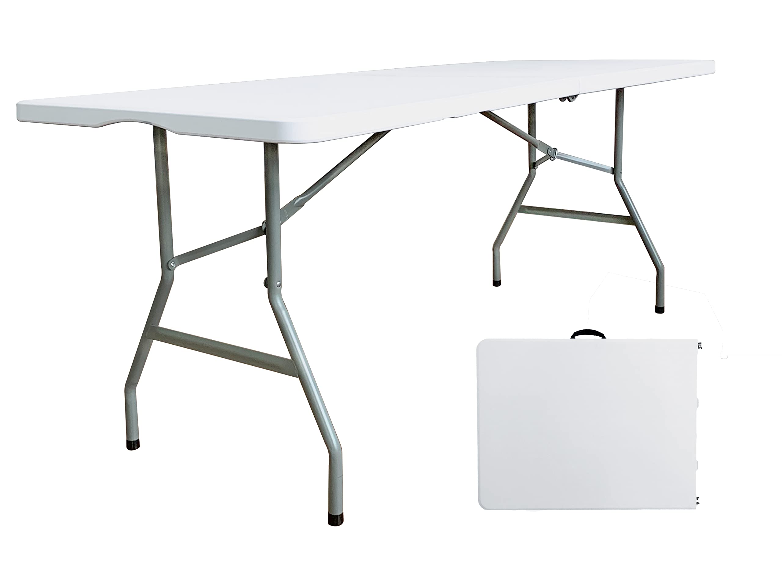 6 Foot Folding Table - Heavy Duty 6ft Portable Plastic Picnic Table with Handle, Fold in Half for Easy Storage - Indoor Outdoor Utility Foldable Table for Party, Camping, BBQ, Dining & Card Games