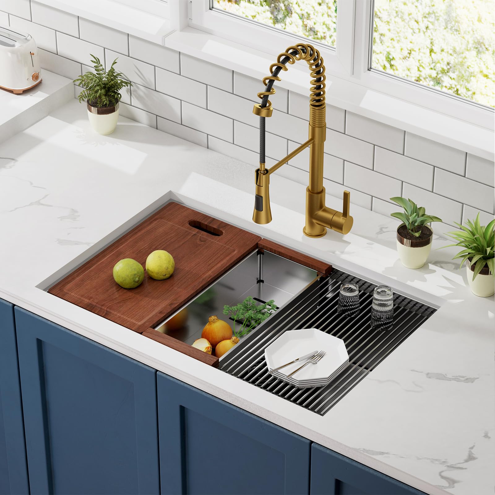 28-Inch Undermount Single Bowl Stainless Steel Kitchen Sink - 18 Gauge Workstation with R10 Radius & Ledge | CELAENO Handmade All-in-One Sink for Modern Kitchens | Perfect for Food Prep, Dishwashing & Entertaining