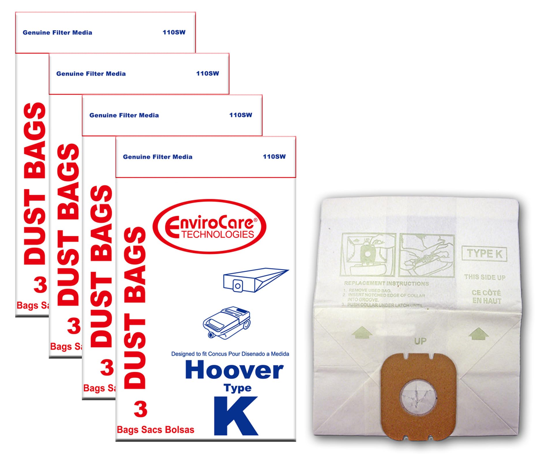 EnviroCare 12-Pack Replacement Vacuum Cleaner Dust Bags for Hoover Type K Canisters - Perfect for Home Cleaning & Pet Hair Removal