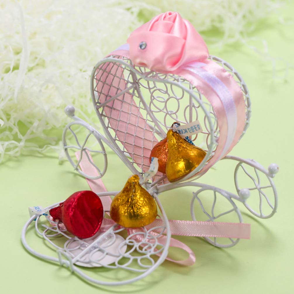 Happyyami 5pcs Heart-Shaped Chocolate Carriage Keepsake Box - Elegant Wedding Favor Candy Container for Guests, Romantic Candy Storage Case with Metal Stand - Perfect for Bridal Shower, Anniversary Gifts & Home Decor