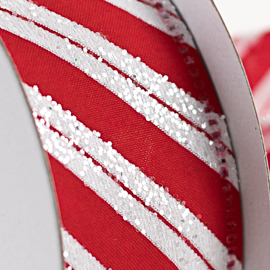 1.5 Inch Hex Glitter Satin Candy Cane Stripes Ribbon - 10 Yards Bulk Roll for Christmas Gift Wrapping, Holiday Crafts, DIY Bows and Party Decorations