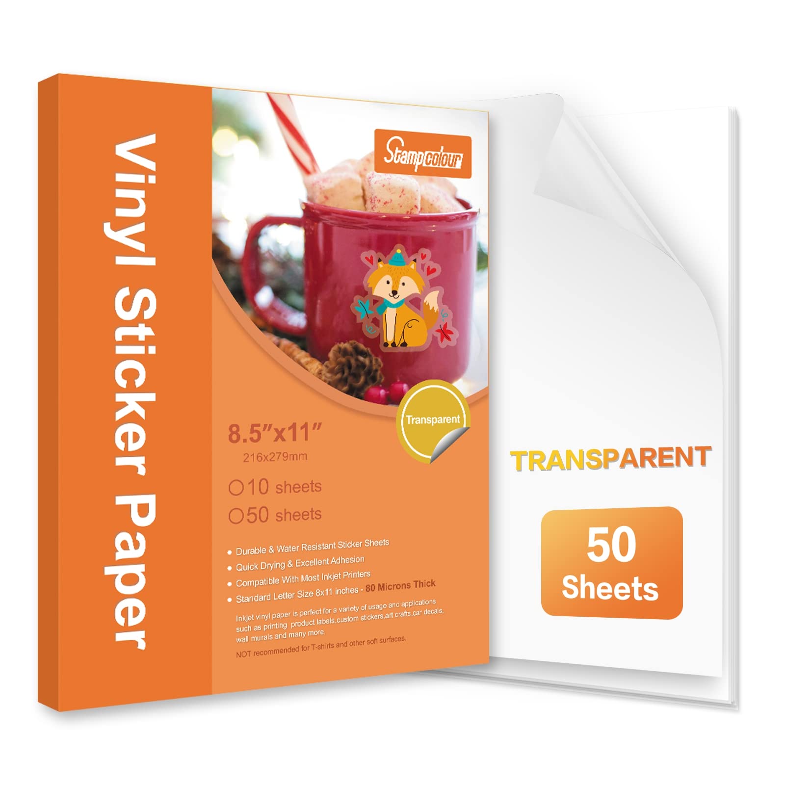 50 Sheets Printable Vinyl Sticker Paper for Cricut - Transparent Non-Waterproof Self-Adhesive Decal Paper - Quick Drying & Tear Resistant for Epson HP Canon Sawgrass Inkjet Printers - Perfect for DIY Crafts, Labels, and Home Decor Projects