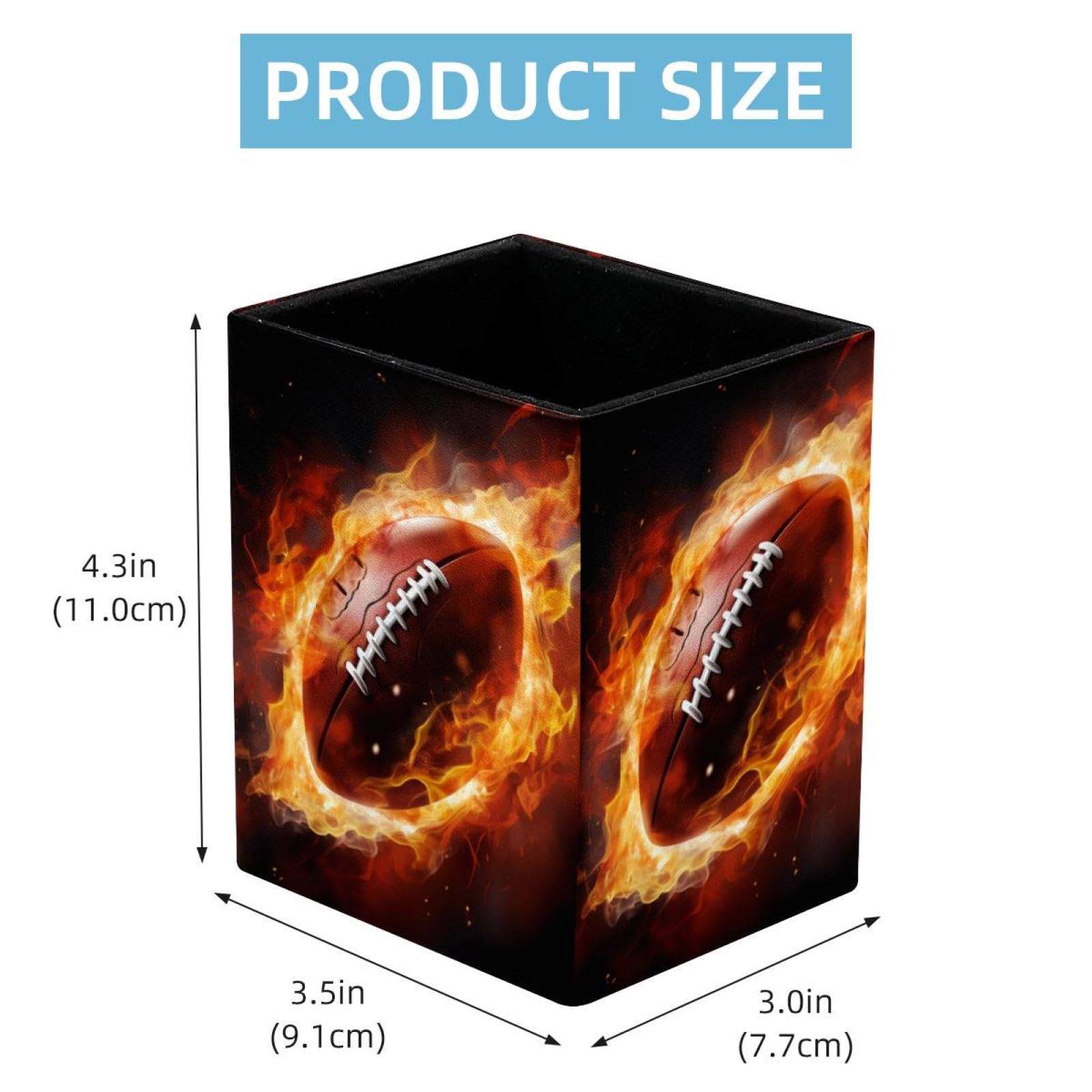 Premium Desk Pen Holder & Pencil Organizer - American Football & Fire Design - Office Supplies for Home, School, and Workplace Organization