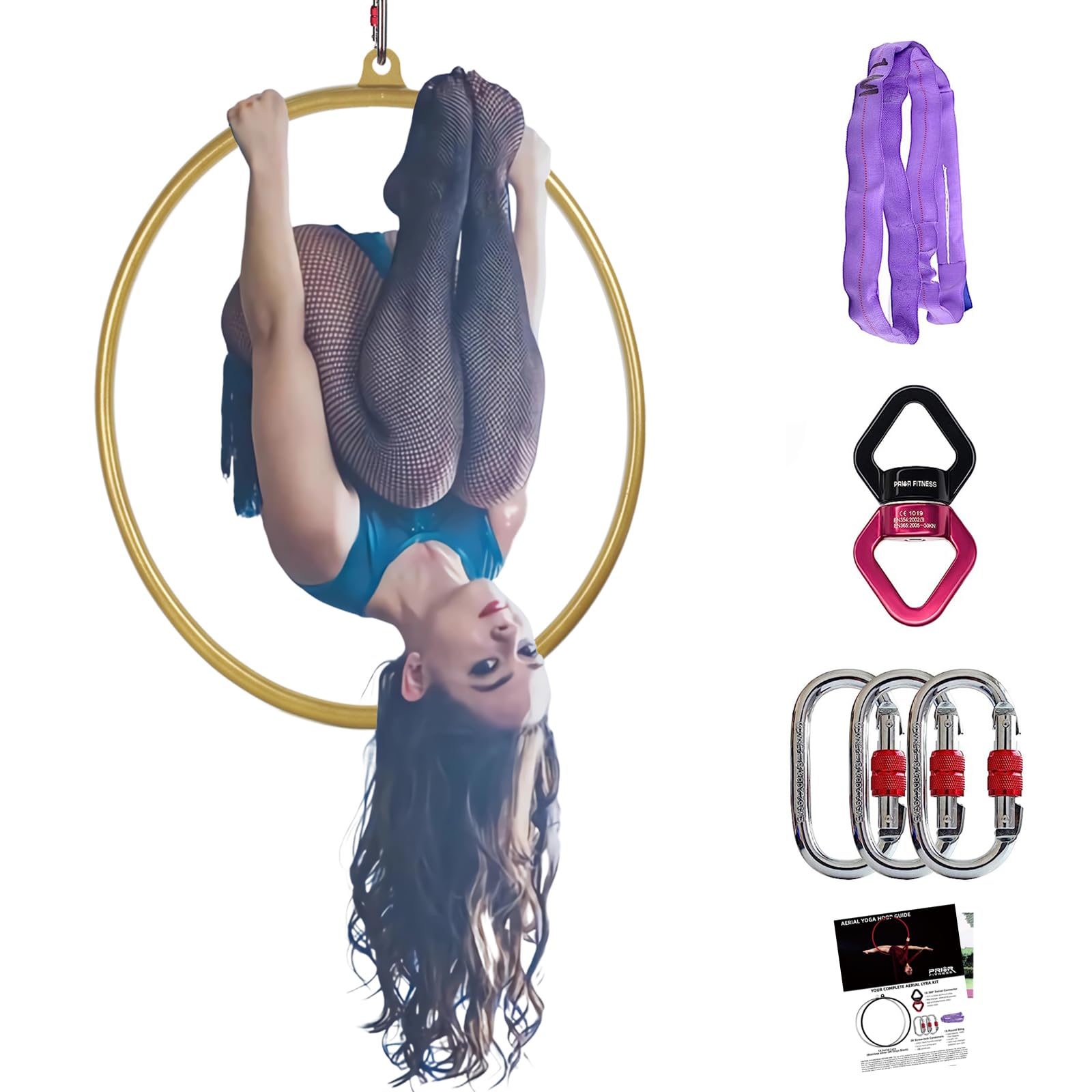 PRIOR FITNESS Aerial Hoop Set - Professional Circus Lyra Hoop Kit with Complete Rigging Hardware | Acrobatics Equipment & Yoga Dance Sling for Home Gym, Studio & Outdoor Training | Perfect for Aerial Fitness, Circus Performances & Dance Practice