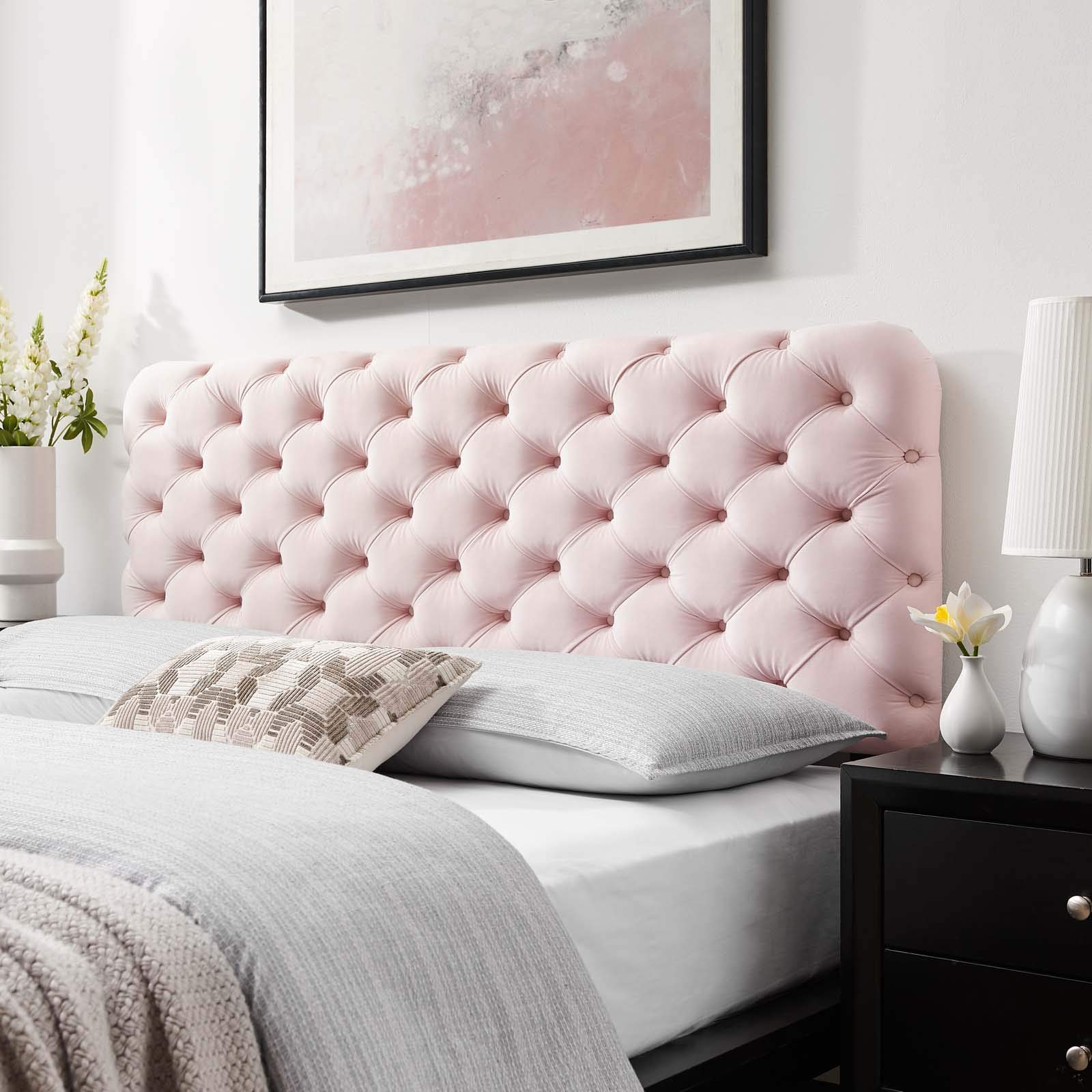 Modway Lizzy Tufted Performance Velvet California King Headboard - Pink Velvet Upholstered Bed Frame Headboard for Master Bedroom, Guest Room & Luxury Hotel Decor