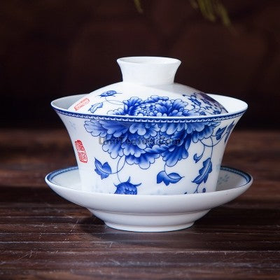 Premium Blue and White Porcelain Gaiwan - Traditional Chinese Tea Set for Brewing Loose Leaf Tea - Perfect for Tea Ceremonies, Home Use, and Gifts