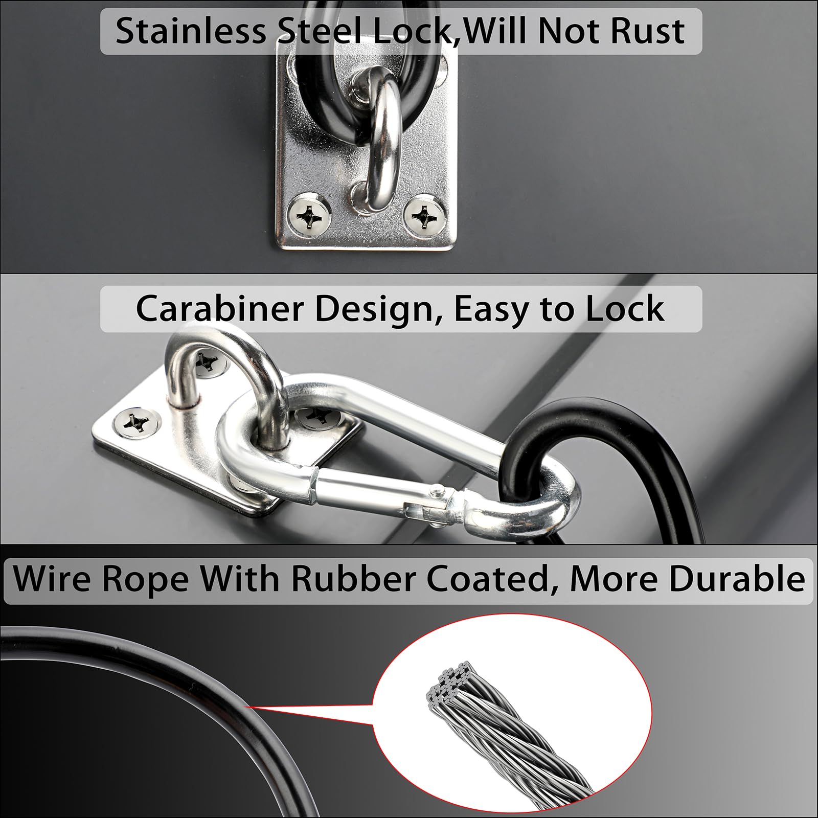 JUXYES Bear Proof Trash Can Lock - Heavy Duty Metal Garbage Bin Lid Lock for Outdoor Use | Animal-Proof Secure Lock with Durable Rubber Coated Braided Wire Rope | Perfect for Camping, Hiking, Picnics & Backyard Security