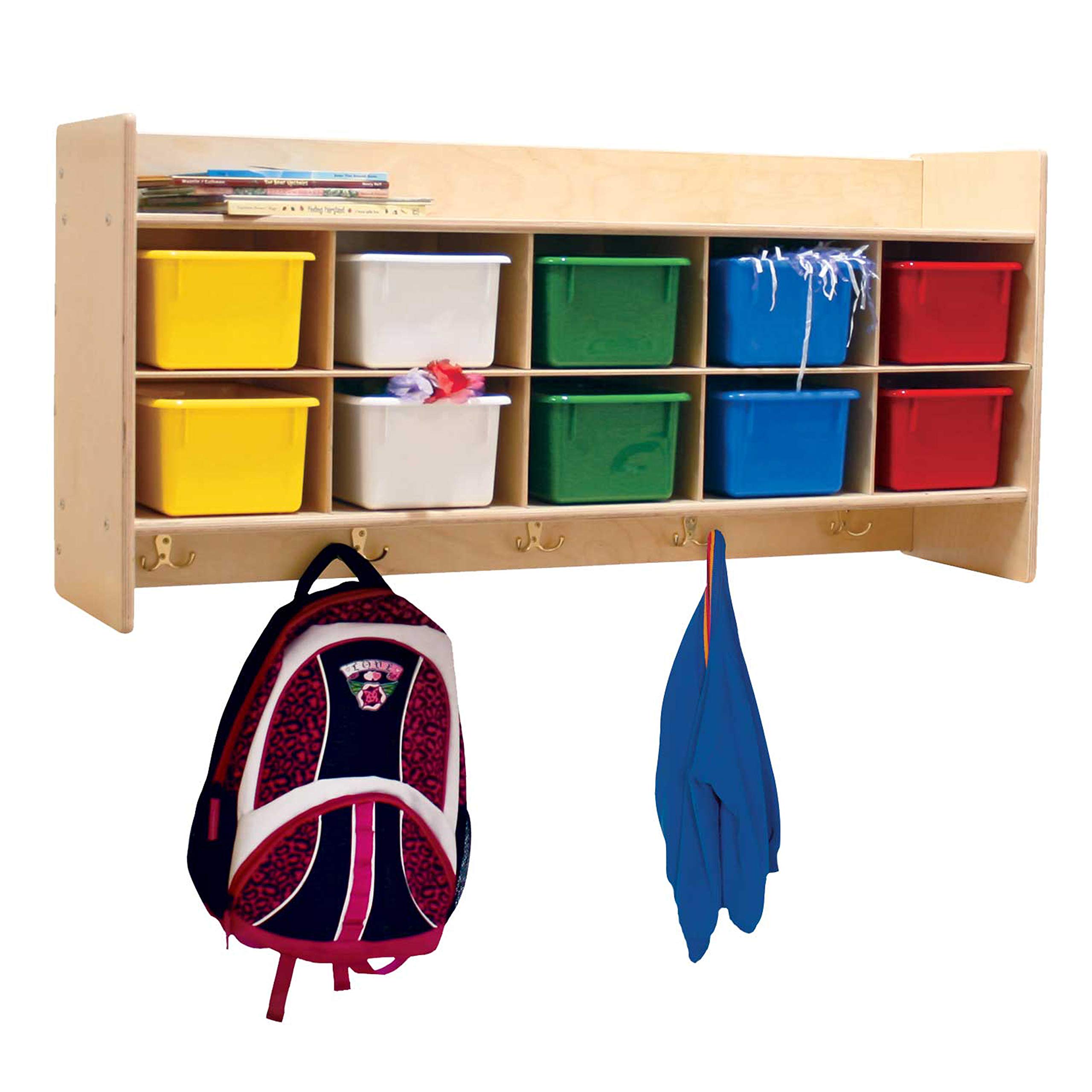 Contender 10-Section Wall Mounted Storage Cabinet with Plastic Bins - 100% Birch Plywood Organizer for Home, School & Classroom - Perfect for Toy Storage, Craft Supplies & Homeschool Organization