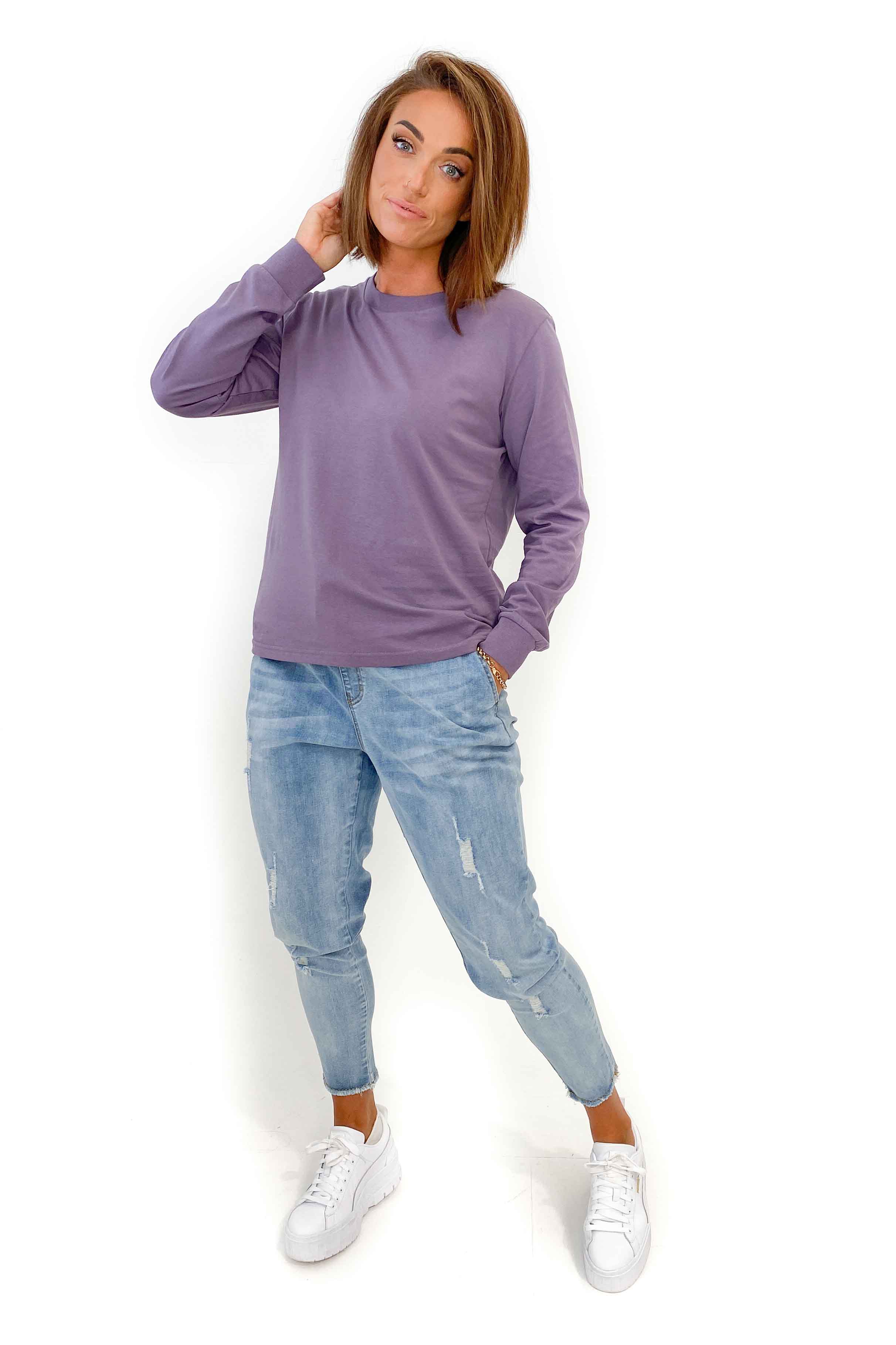 As Colour Dice Long Sleeve Tee - Soft Cotton Crewneck Shirt for Men & Women in Mauve | Casual Everyday Wear, Layering Essential, Street Style Fashion