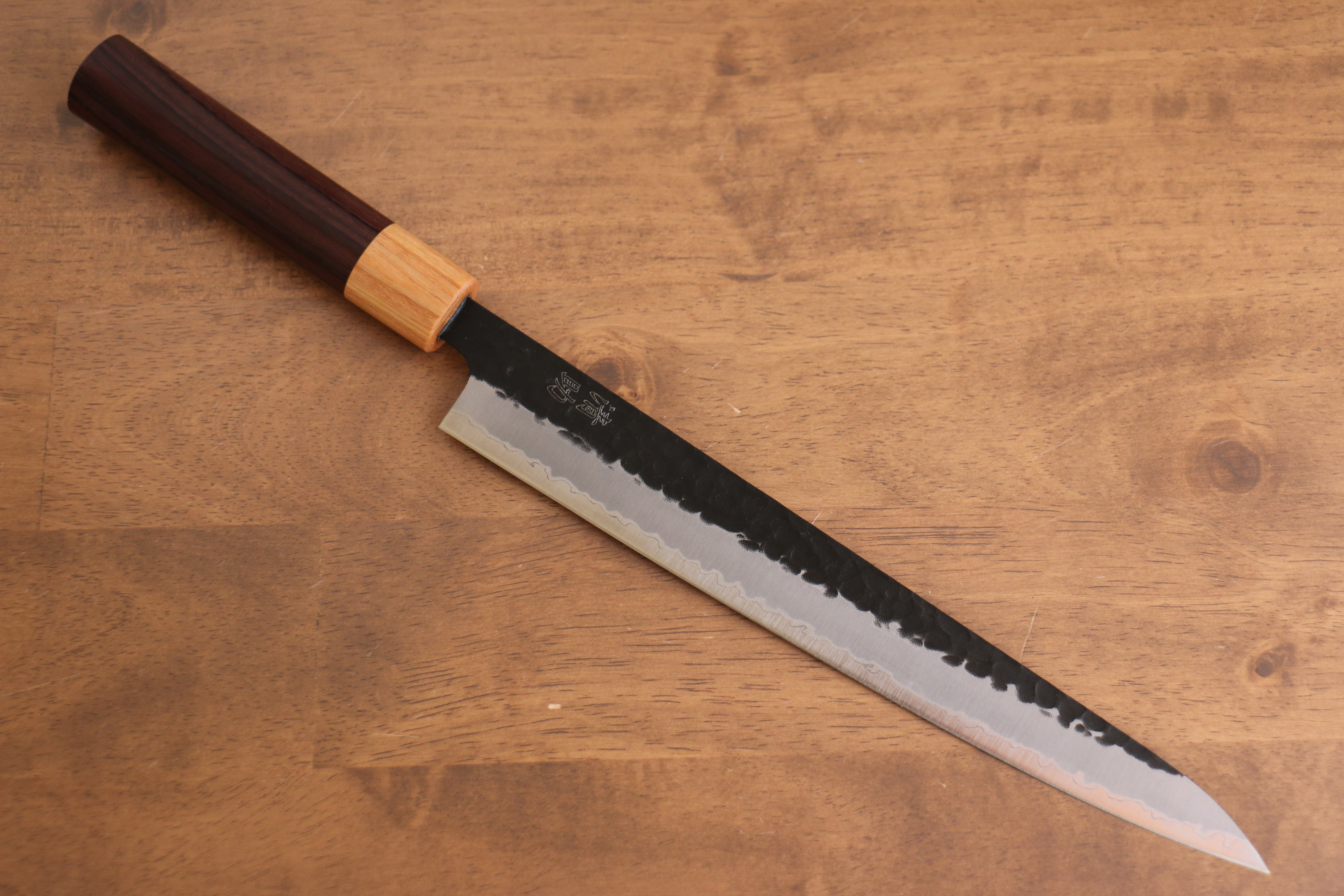 Premium Seisuke Kokubyaku Blue Super Hammered Kurouchi Sujihiki Knife 240mm - Japanese High Carbon Steel Chef's Knife with Exquisite Shitan Handle - Perfect for Slicing Sashimi, Meat & Vegetables