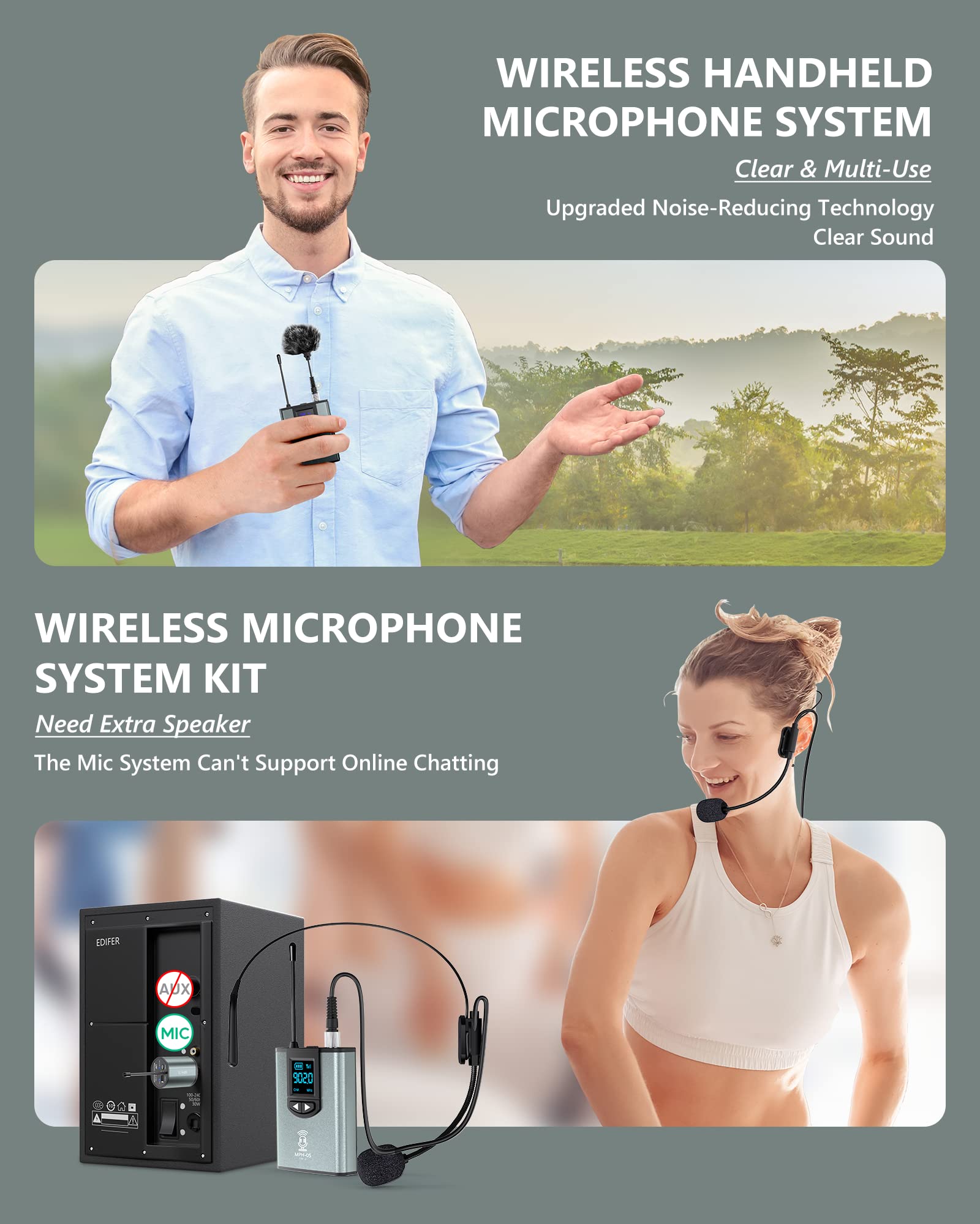 TTSTAR Wireless Microphone System - Rechargeable Headset/Lavalier Mic with Bodypack Transmitter & Receiver for PA Speakers, Cameras, Recording, Teaching, Church - Perfect for Live Performances, Public Speaking, Podcasting & Video Production
