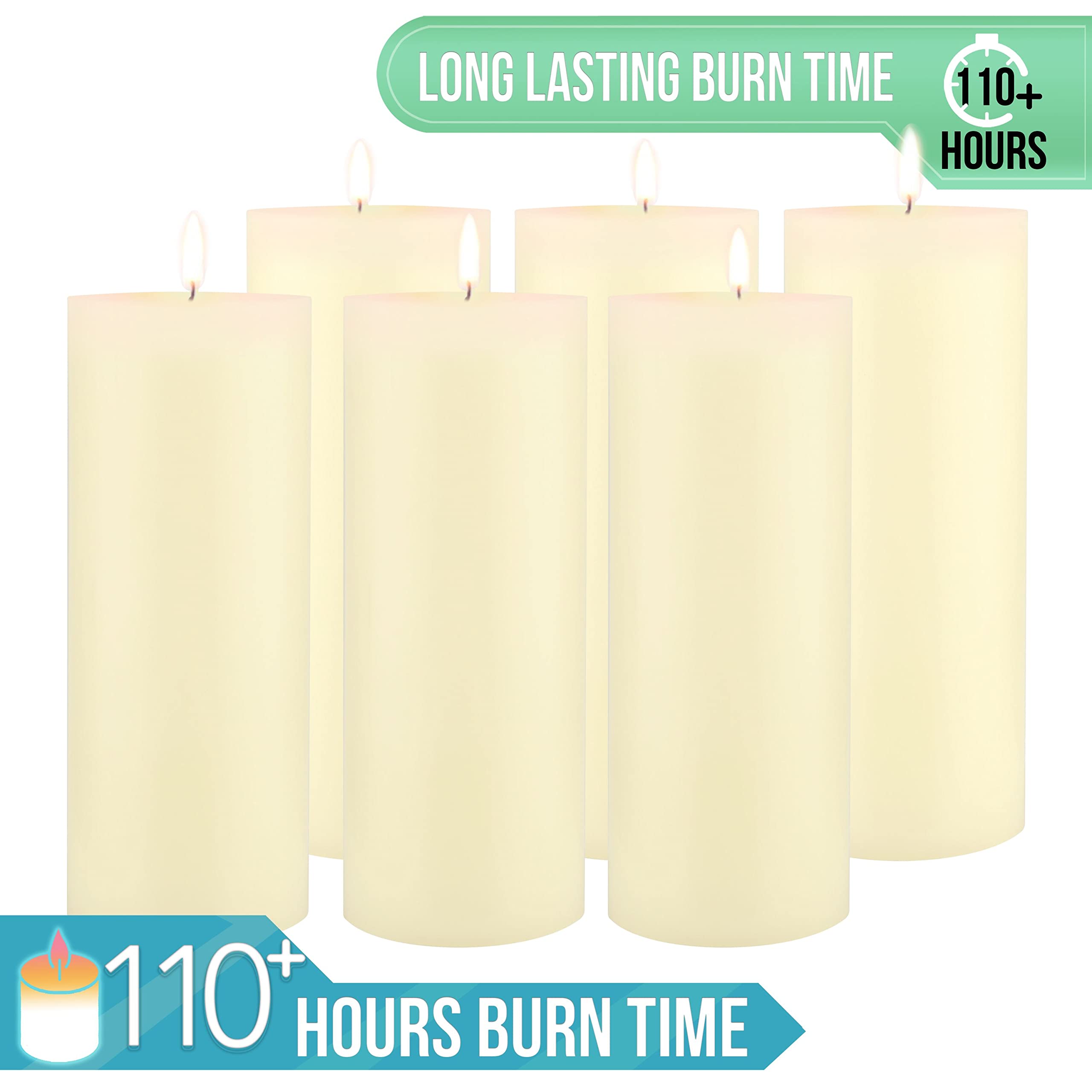Stonebriar 6-Pack Ivory Unscented Pillar Candles - 3x8 Inches, 110-Hour Burn Time - Perfect for Weddings, Home Decor & Romantic Dinners