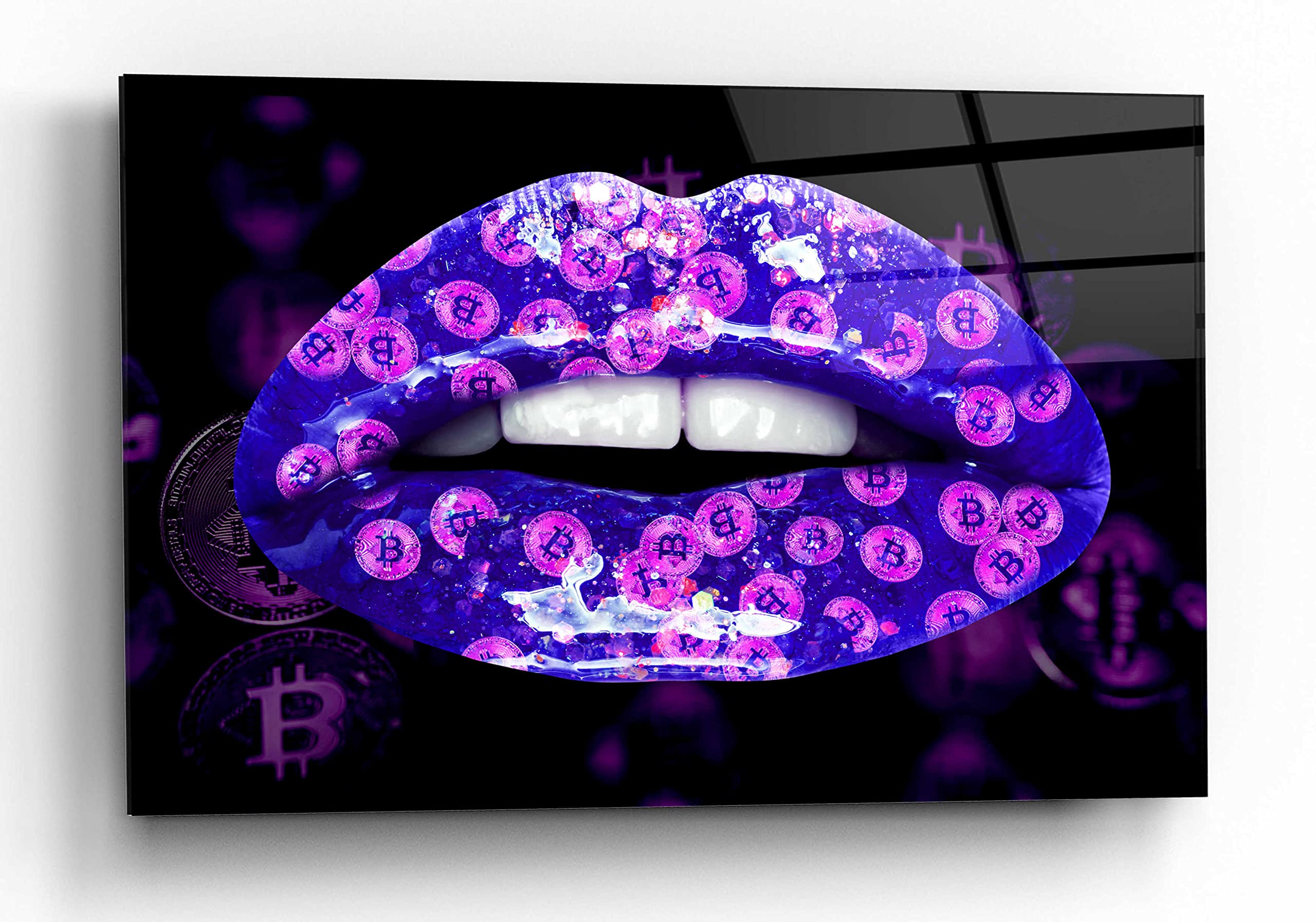 Epic 'Bitcoin Milkshake Violet' Acrylic Glass Wall Art - 24x16 Inches Modern Crypto Decor for Living Room, Office & Man Cave